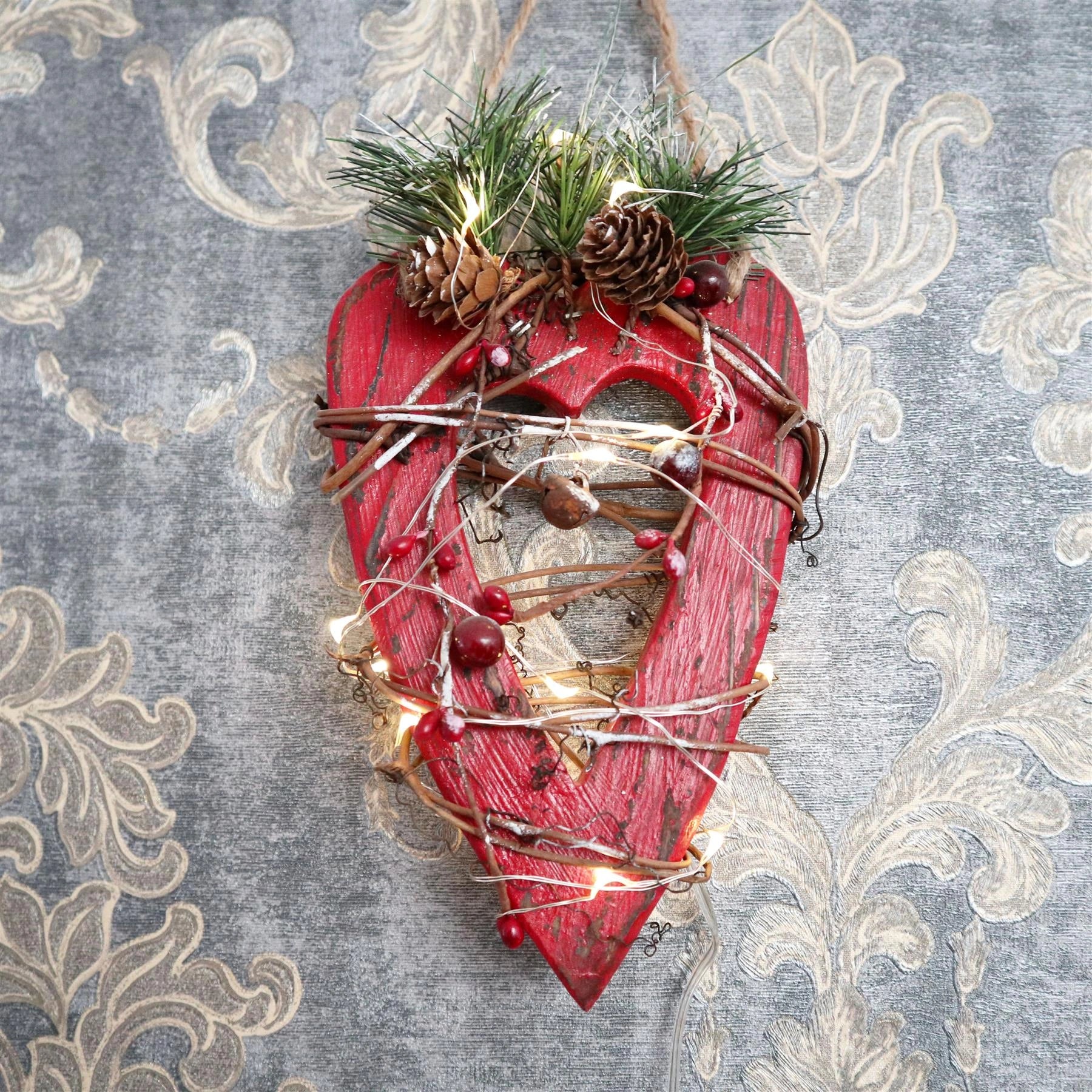 Red Wooden Heart LEDs Christmas Wall Decorations Xmas Party Office Home Pieces