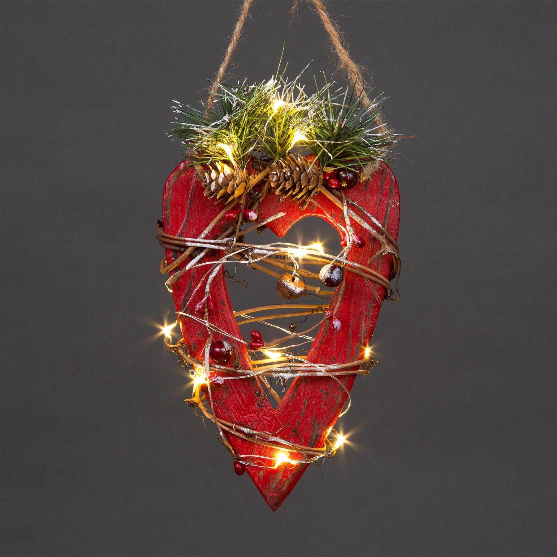 Red Wooden Heart LEDs Christmas Wall Decorations Xmas Party Office Home Pieces