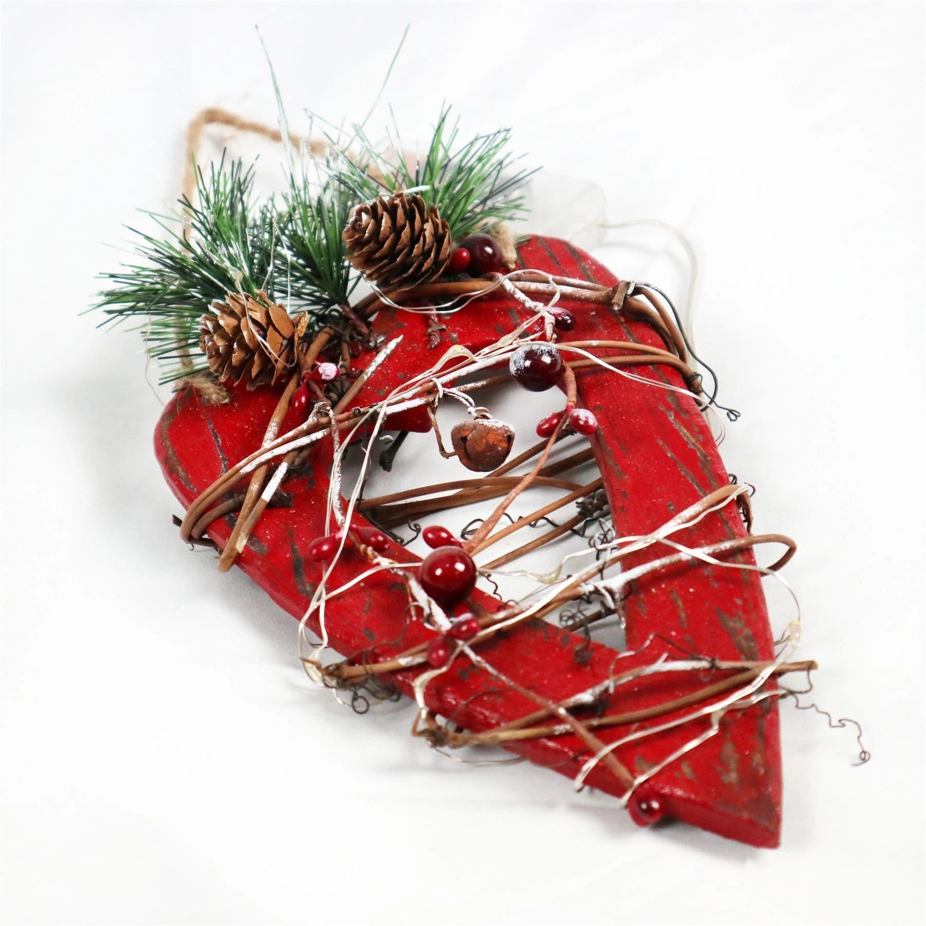 Red Wooden Heart LEDs Christmas Wall Decorations Xmas Party Office Home Pieces