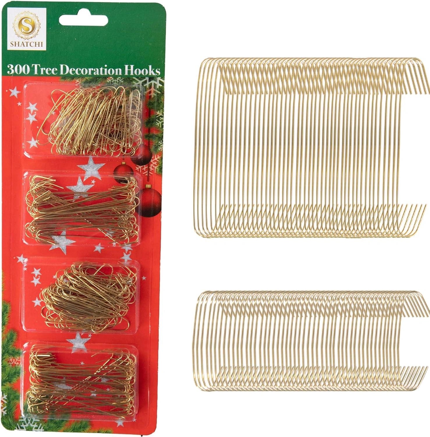 300PCS Golden Hanger Hooks Christmas Ornaments Xmas Tree Bauble Decoration Wire