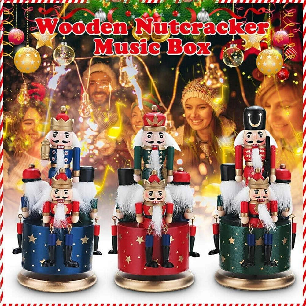 1 Wooden Nutcracker 20cm Music Box Clockwork Christmas Figurines Xmas Home Decor