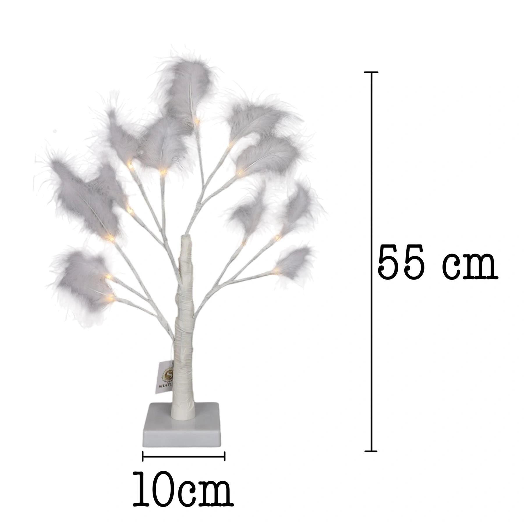 55cm Pampas White Feather Tree Pre-Lit Table Lamp B/O LED Christmas Decor 2PCS