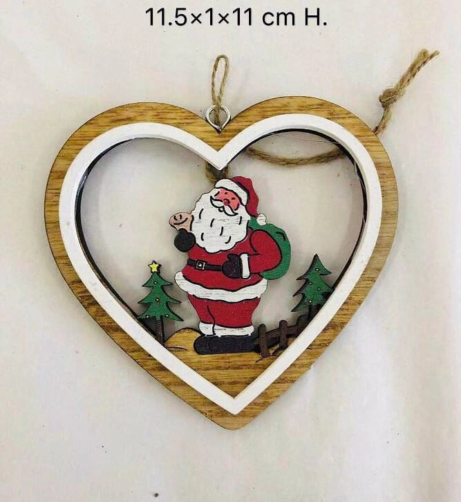 Wooden Christmas Tree Decorations Santa Craft Hanging Decor Xmas Heart Shapes