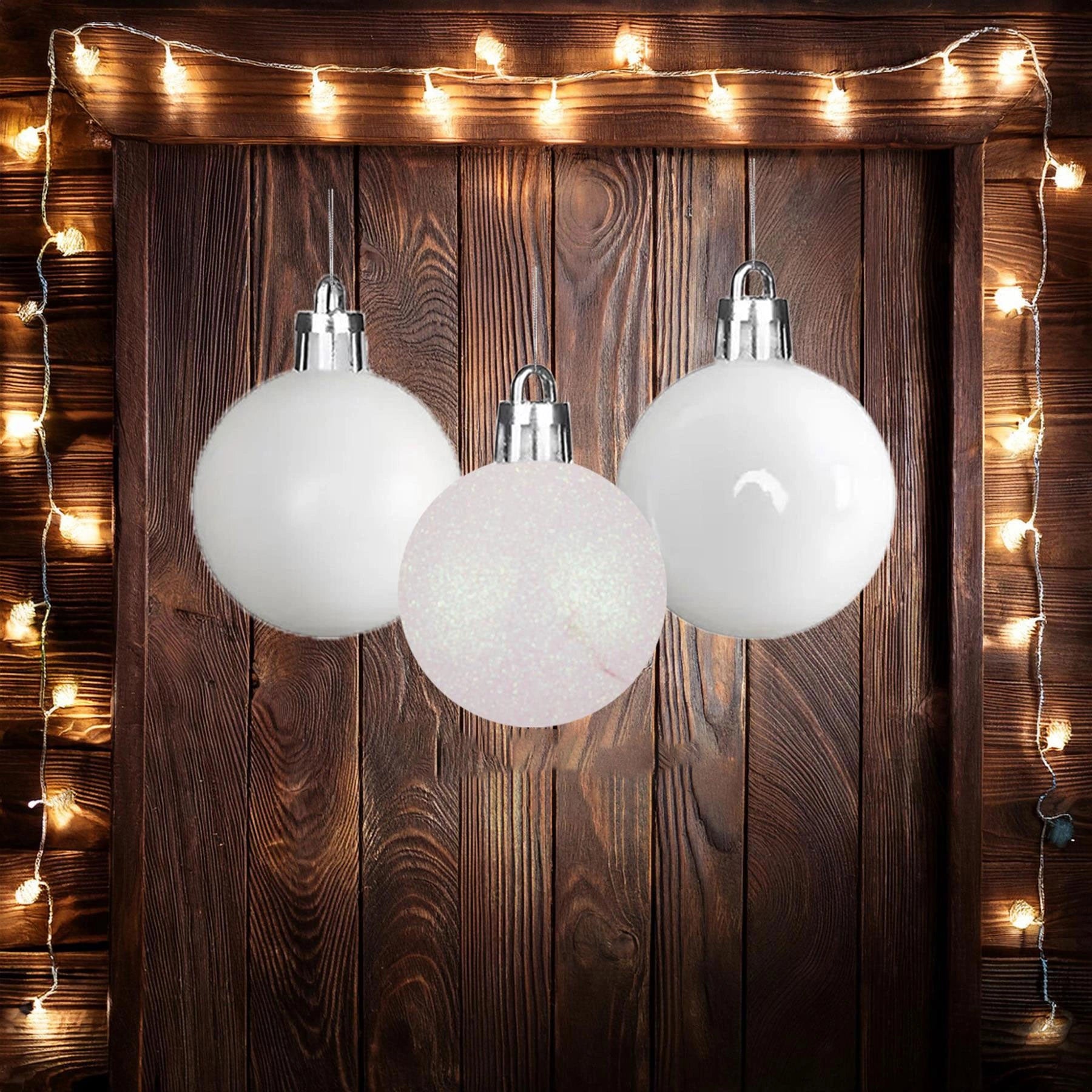 24pcs Christmas Baubles Tree Ornaments White Ball Xmas Festive Hanging Decor 3cm