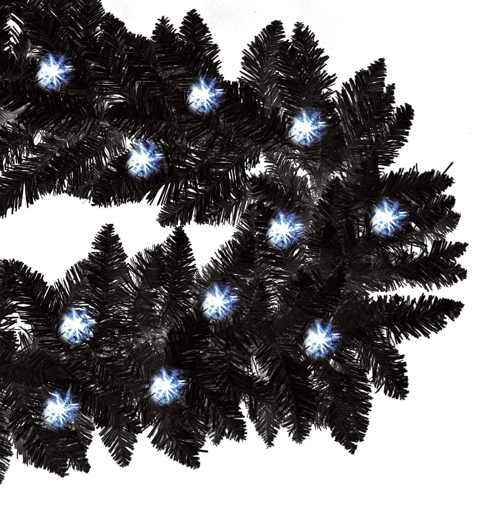 Black Christmas Garland Pre Lit Artificial Bushy Wall Door XMAS Home Decor 2M UK