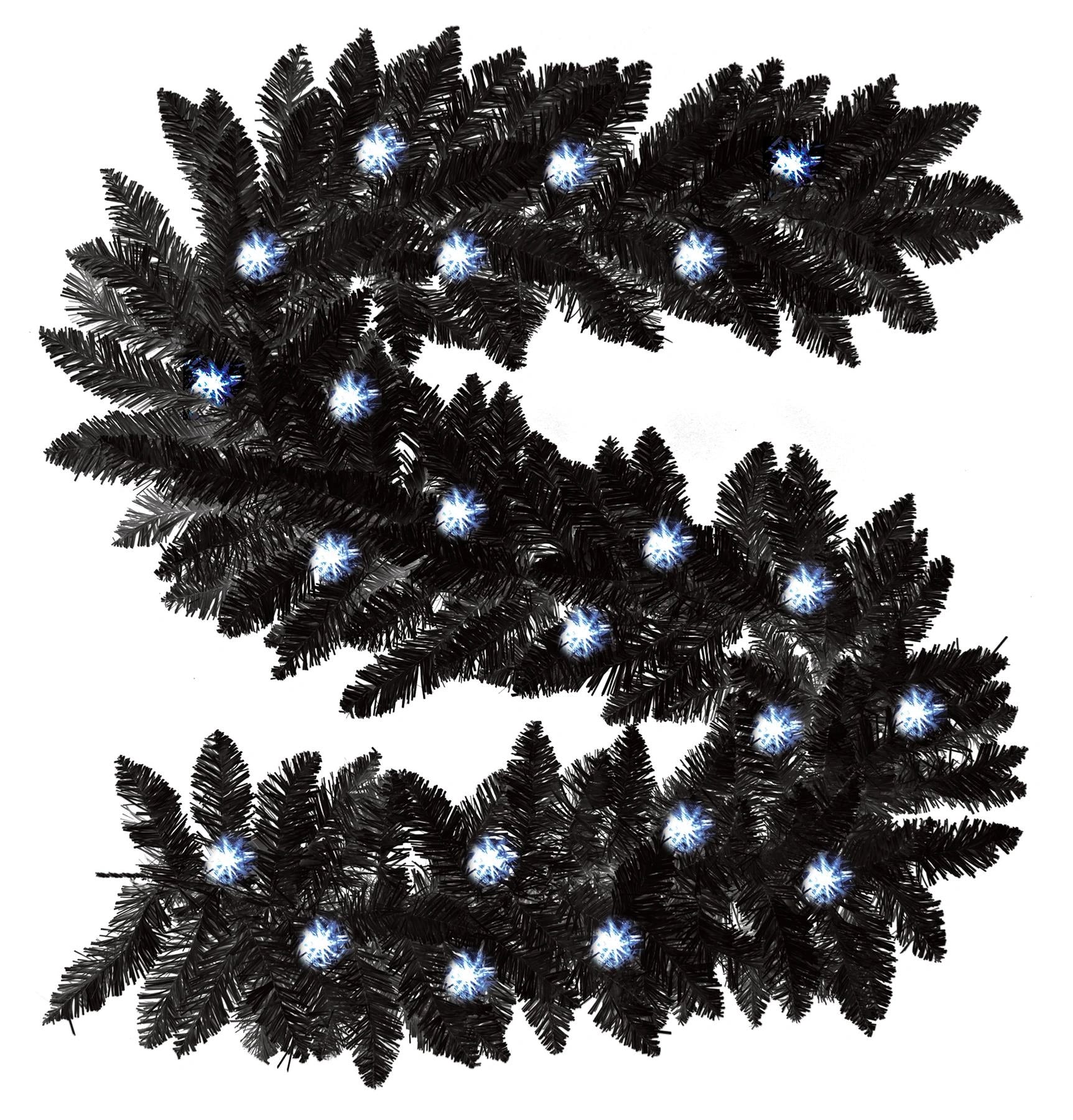 Black Christmas Garland Pre Lit Artificial Bushy Wall Door XMAS Home Decor 2M UK