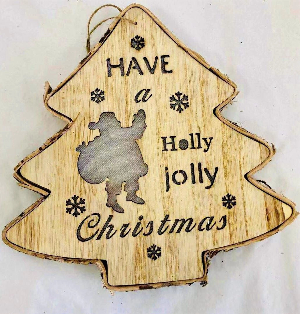 Led Wooden Christmas Hanging Decoration Battery Operated Tree Shape