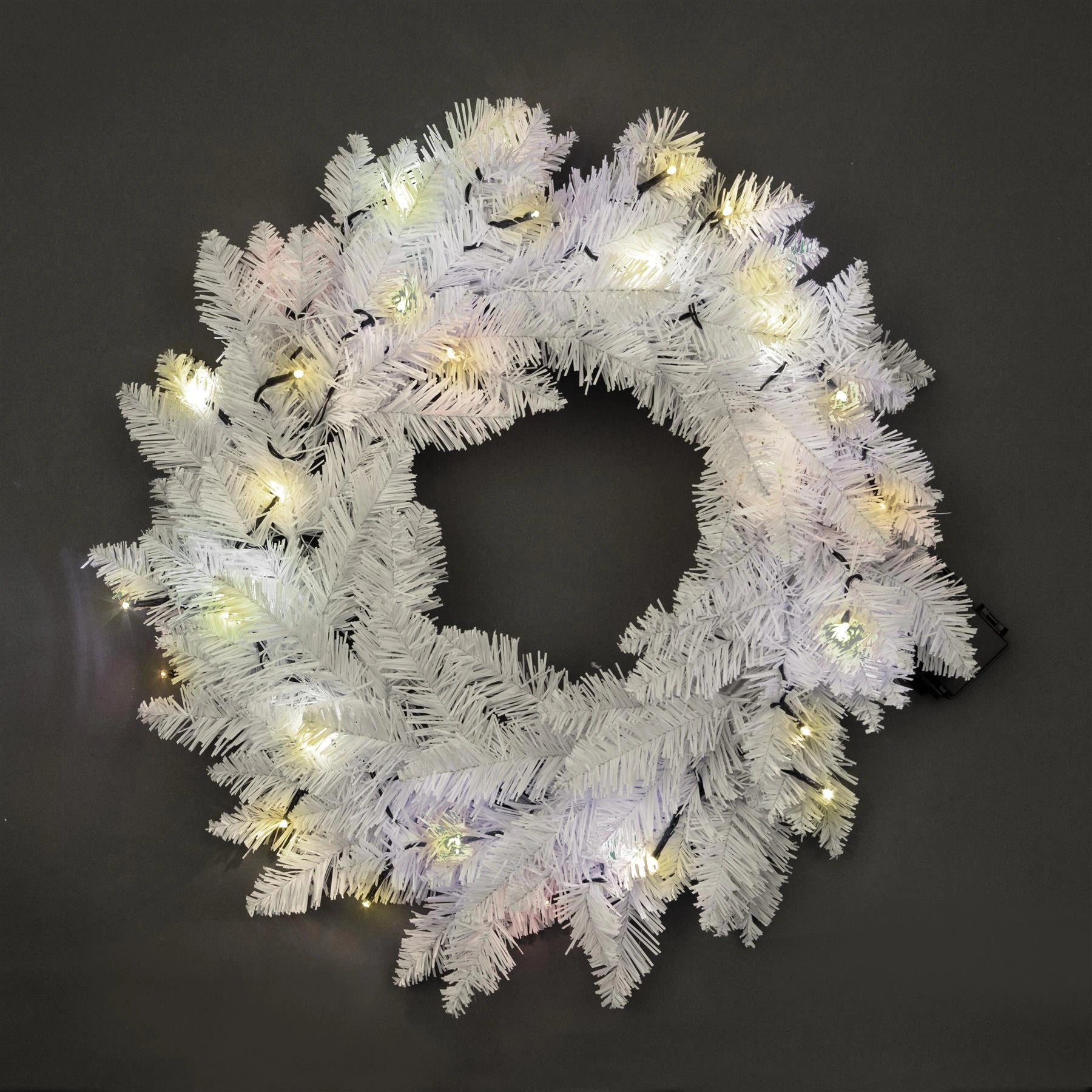 White Christmas Wreath Pre Lit Artificial Bushy Wall Door XMAS Home Decor 55CM