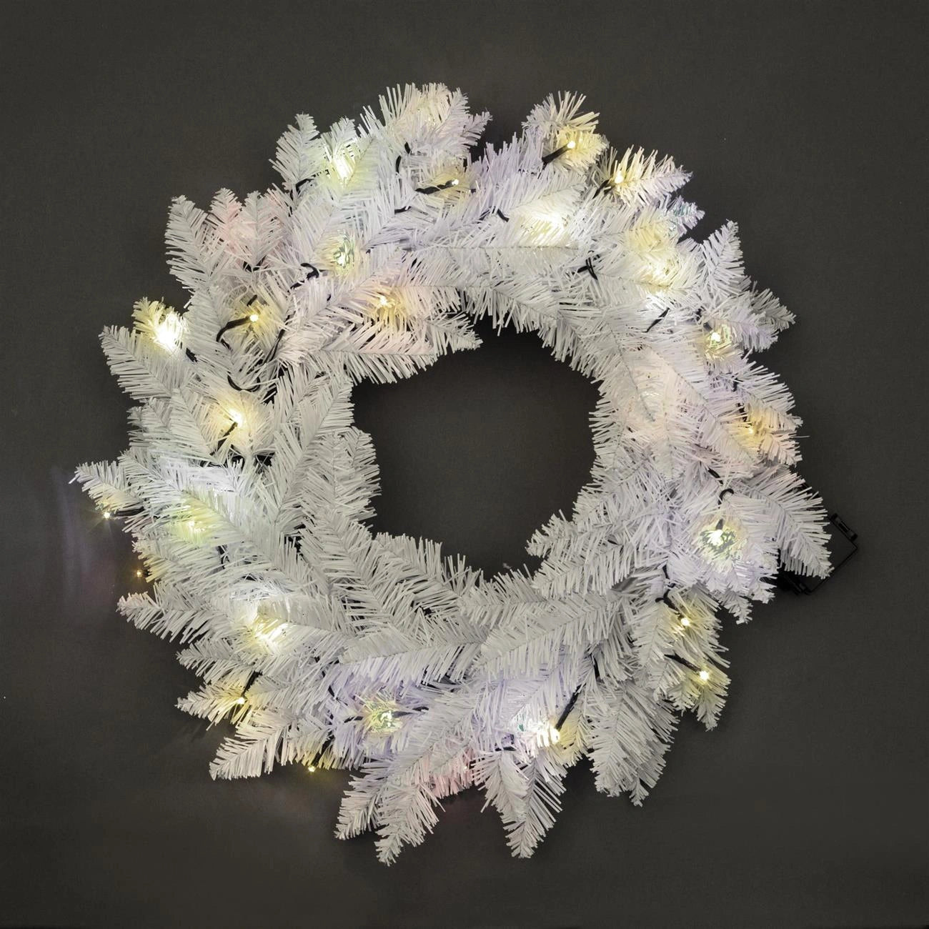 White Christmas Wreath Pre Lit Artificial Bushy Wall Door XMAS Home Decor 55CM