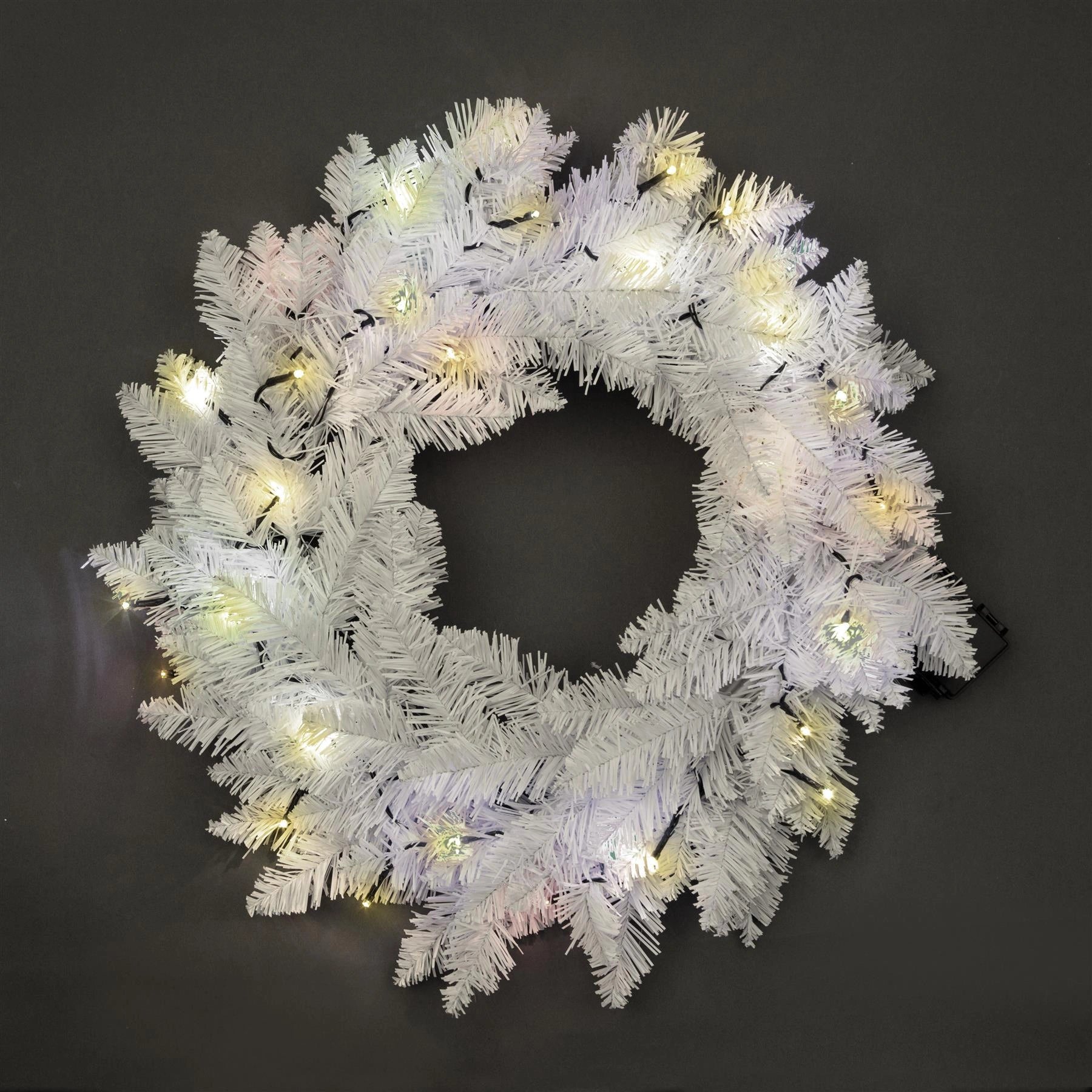 Pre-Lit Imperial Pine Warm White Leds White Wreath 55Cm