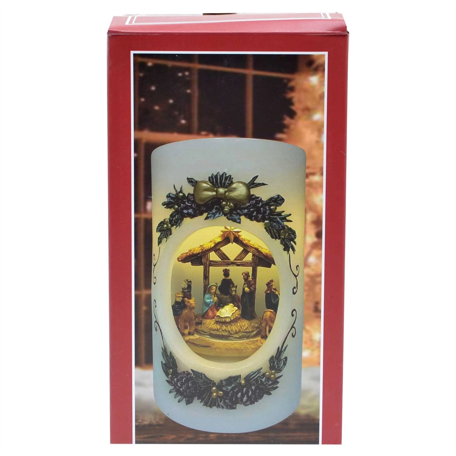 Musical Nativity Christmas Candle with Moving Figures Xmas Decoration