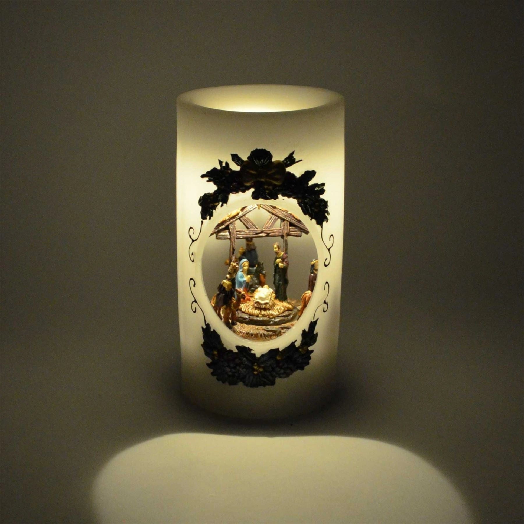 Musical Nativity Christmas Candle with Moving Figures Xmas Decoration