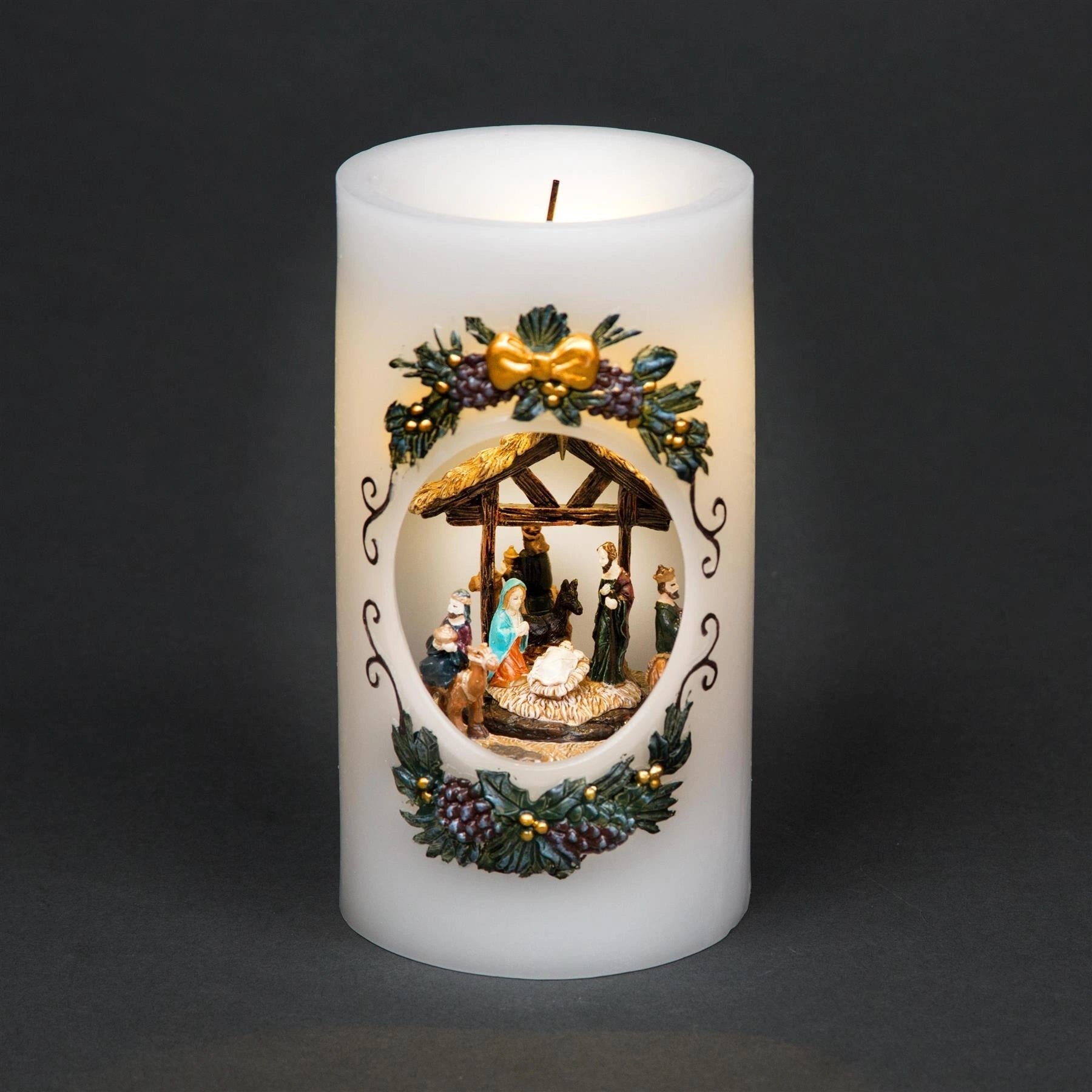Musical Nativity Christmas Candle with Moving Figures Xmas Decoration