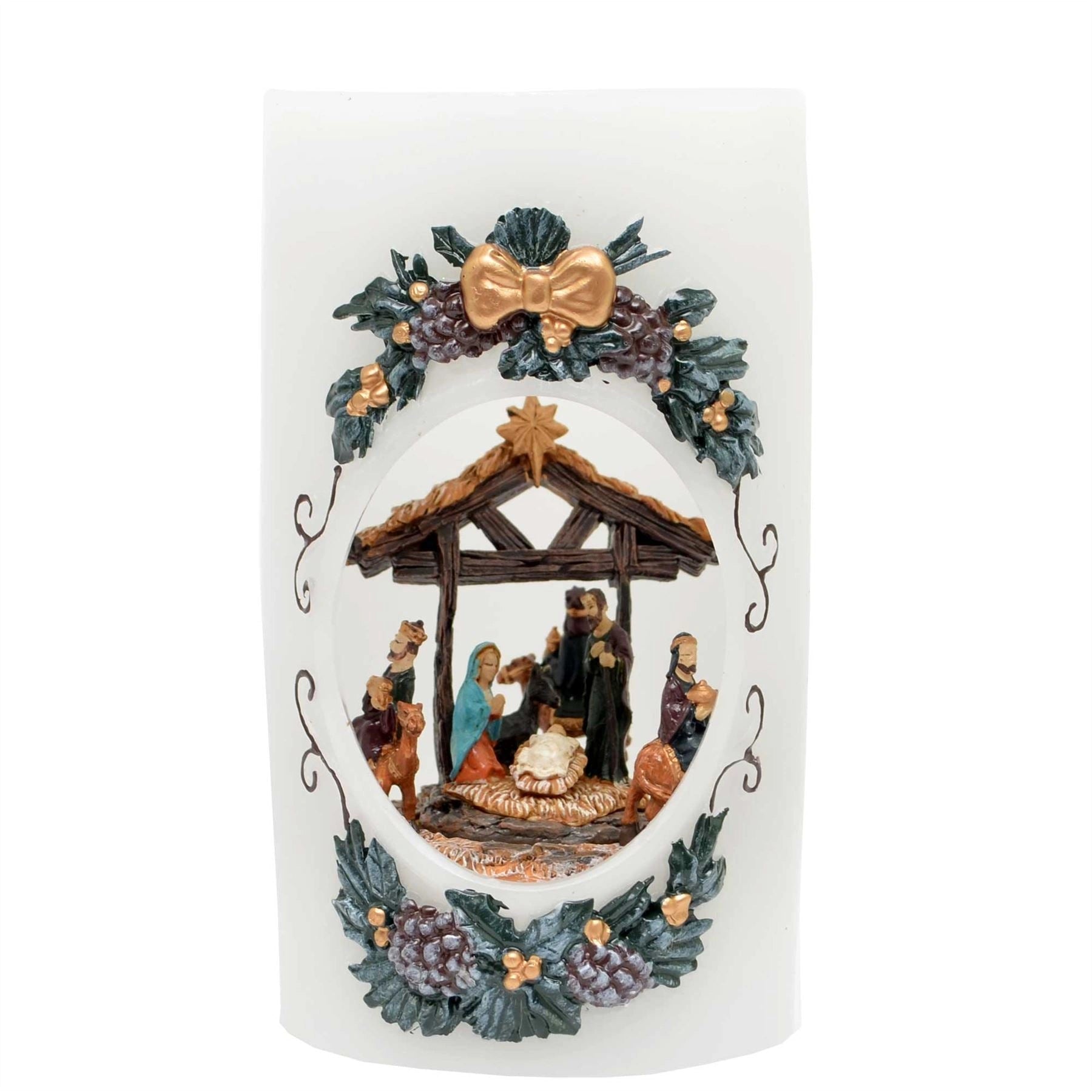 Musical Nativity Christmas Candle with Moving Figures Xmas Decoration