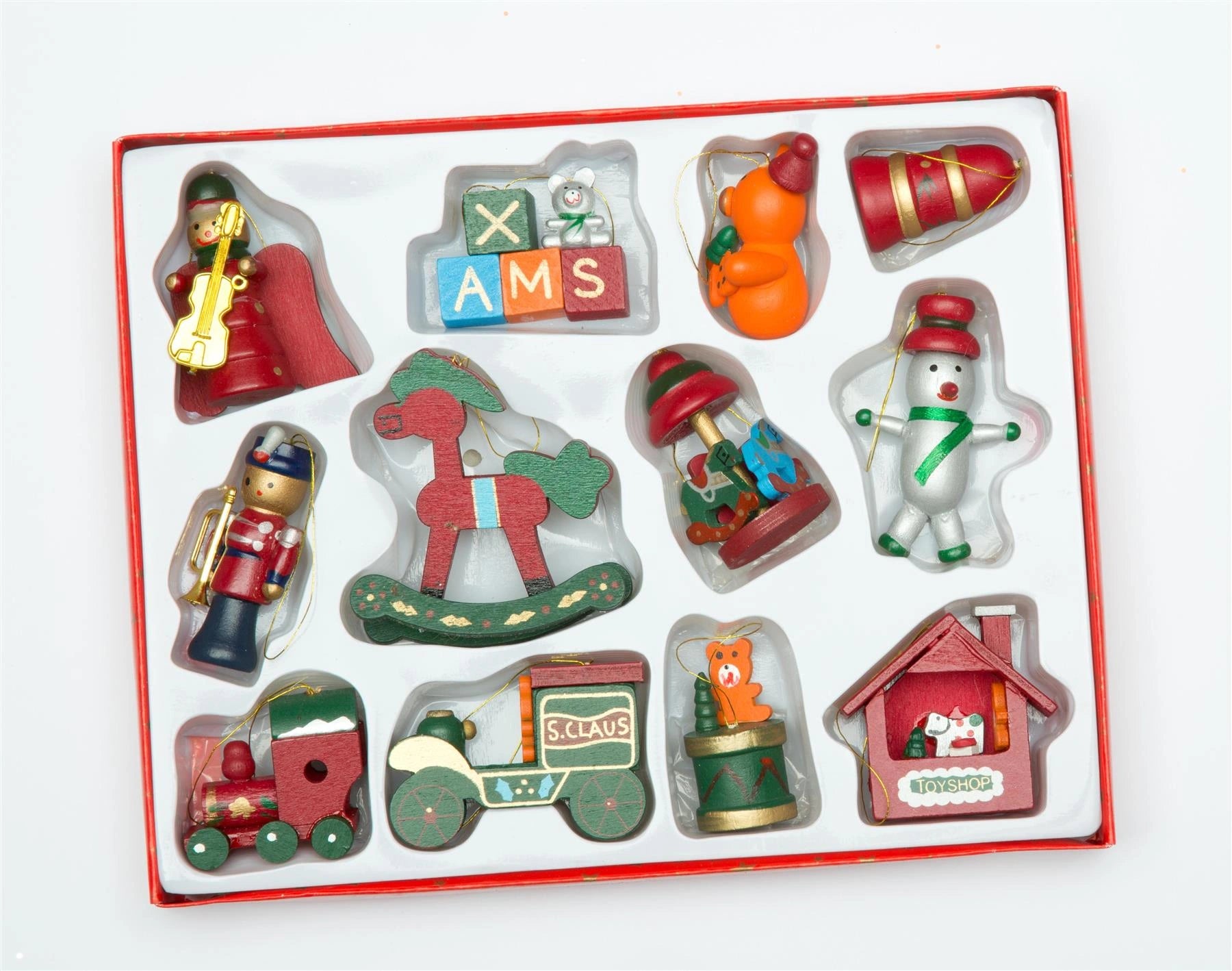 12 X Traditional Wooden Christmas Tree Hanging Decorations