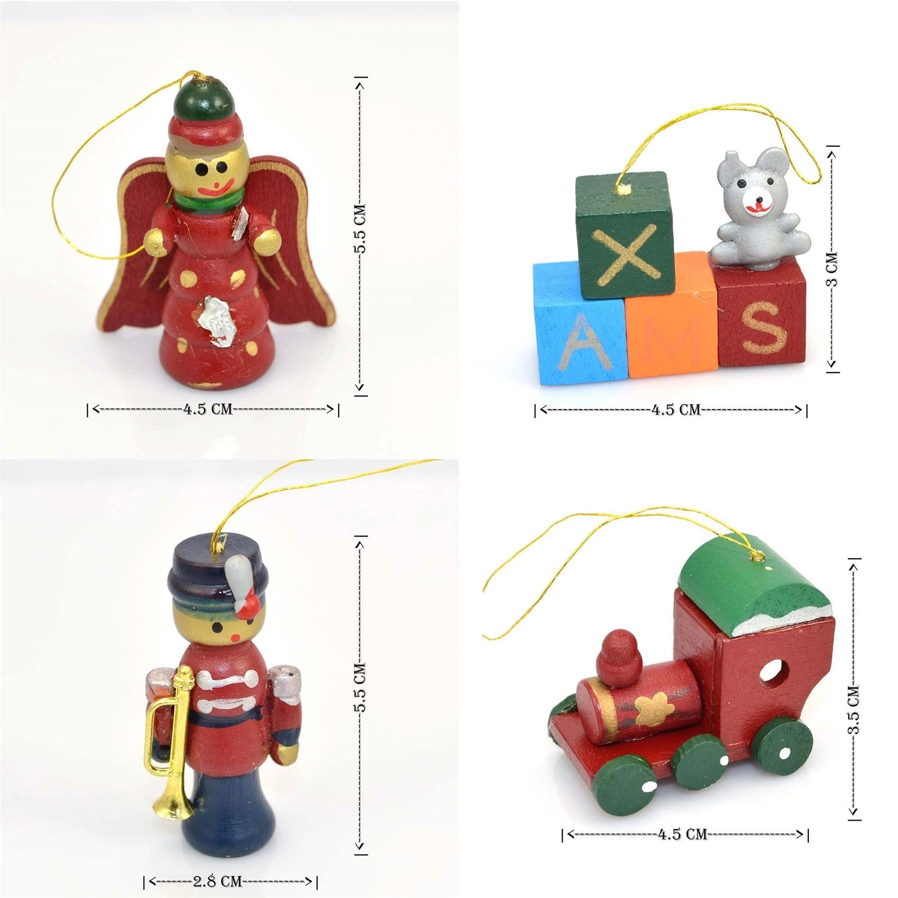 12 X Traditional Wooden Christmas Tree Hanging Decorations