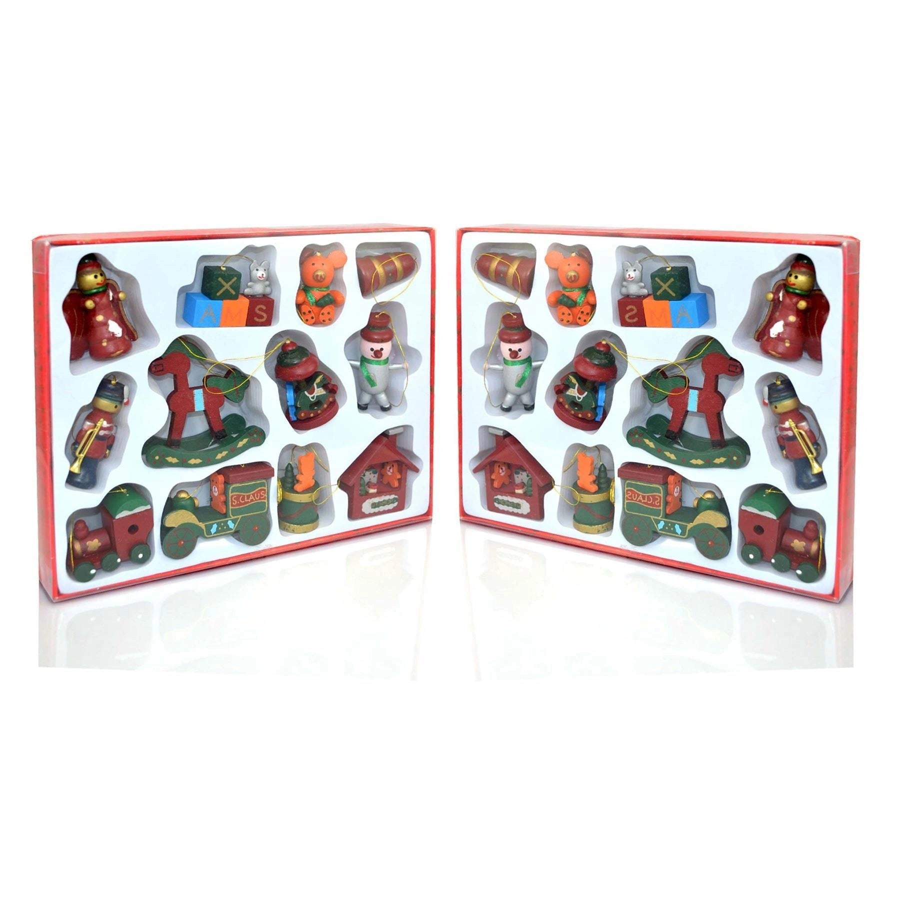 12 X Traditional Wooden Christmas Tree Hanging Decorations