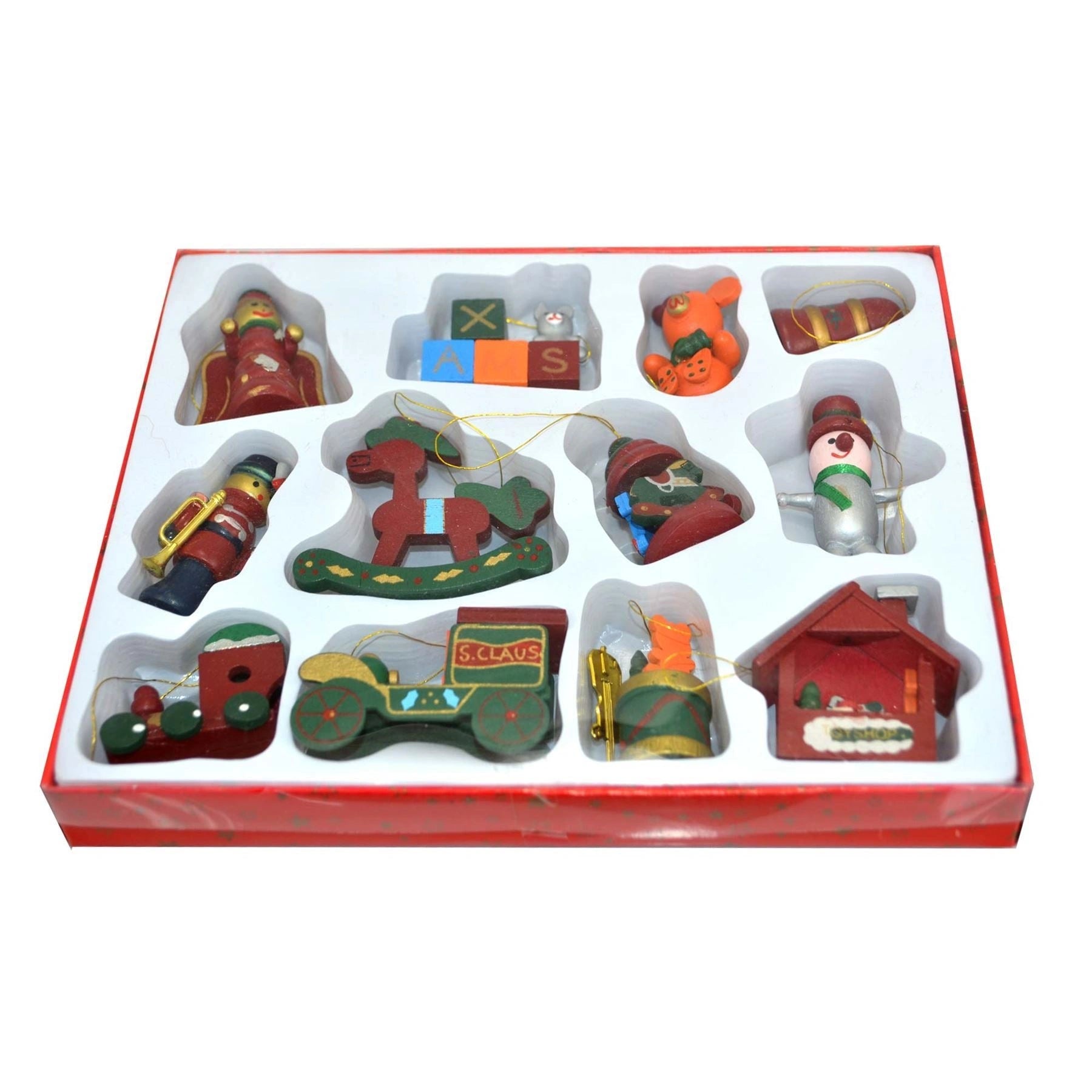 12 X Traditional Wooden Christmas Tree Hanging Decorations