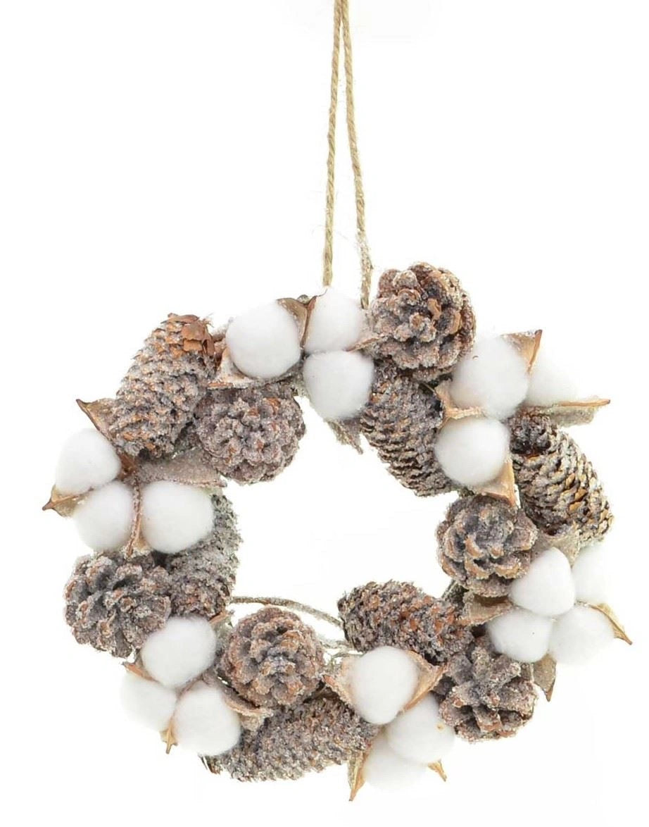 22Cm Christmas Cotton Wreath Pine Cones Vintage Xmas Home Decor