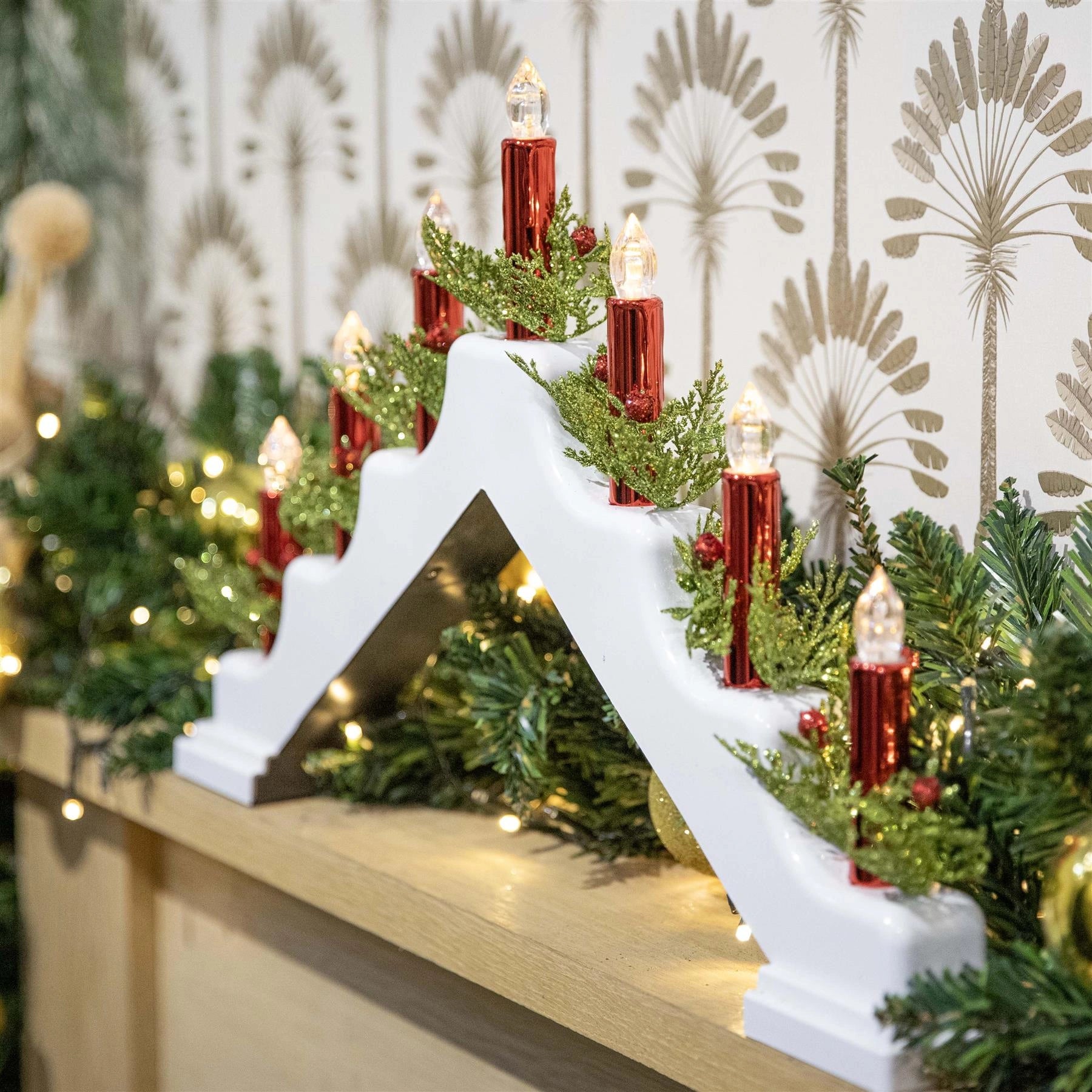Pre-Lit Christmas Candle Bridge Arch LED Light B/O Window Table Xmas Home Decor