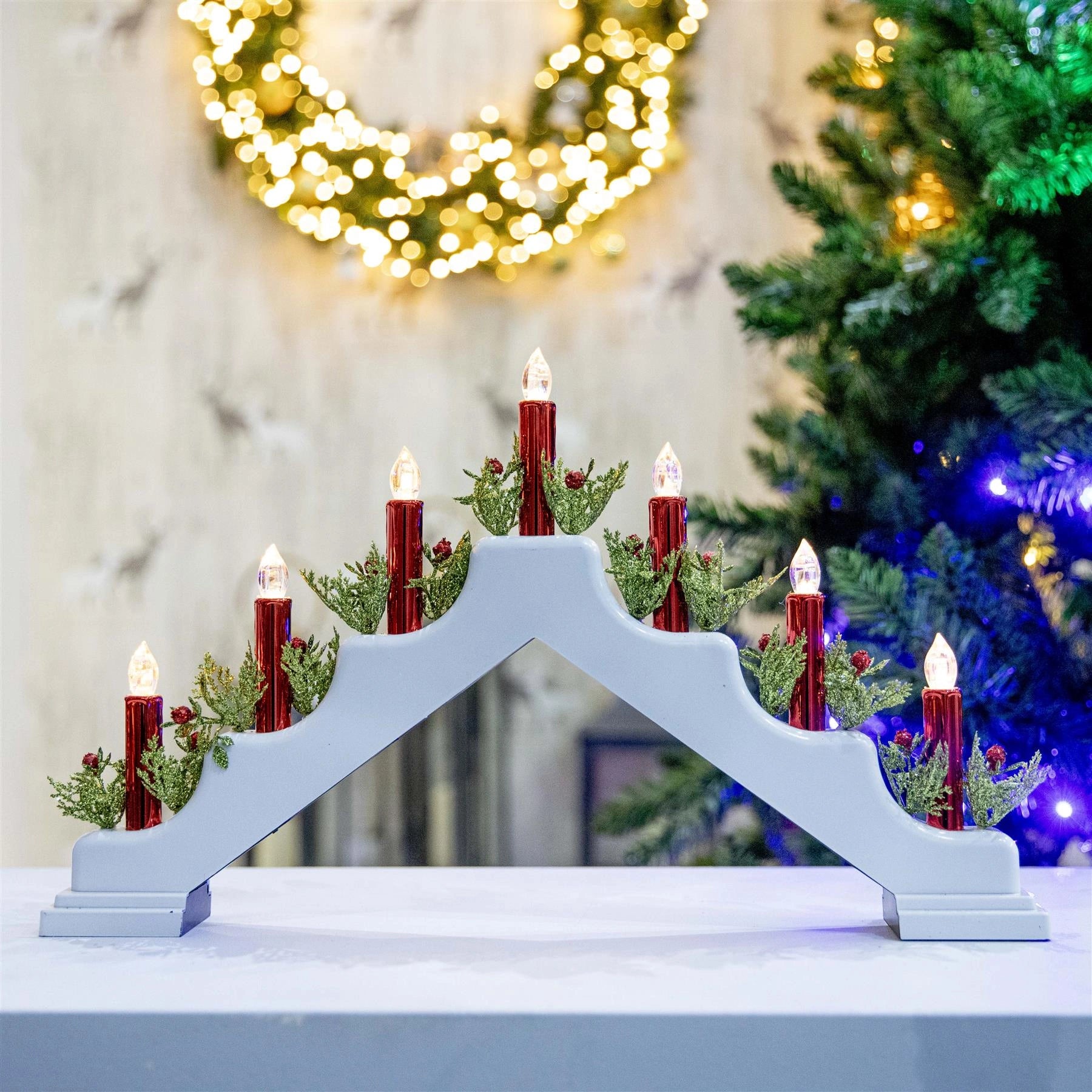 Pre-Lit Christmas Candle Bridge Arch LED Light B/O Window Table Xmas Home Decor