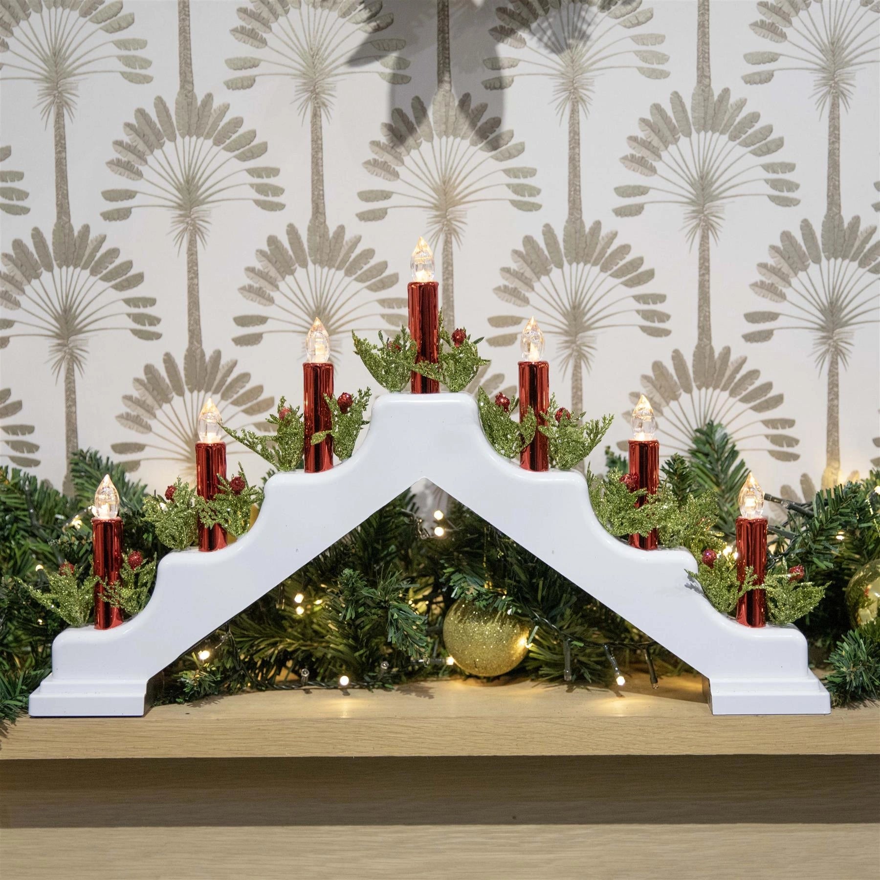 Pre-Lit Christmas Candle Bridge Arch LED Light B/O Window Table Xmas Home Decor