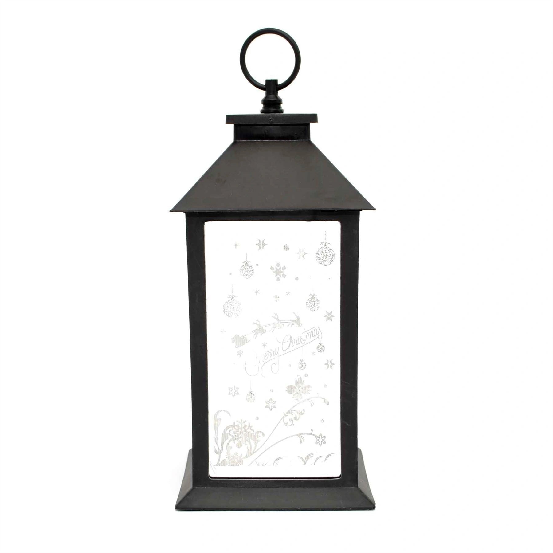 Christmas LED Warm White Lantern Lamp Black PVC Frame Christmas Theme