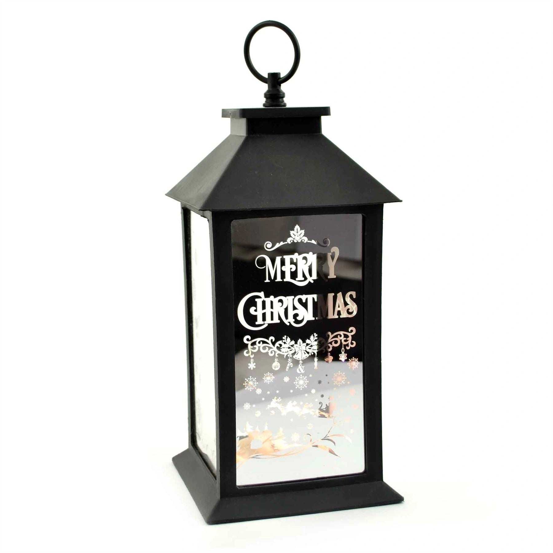 Christmas LED Warm White Lantern Lamp Black PVC Frame Christmas Theme