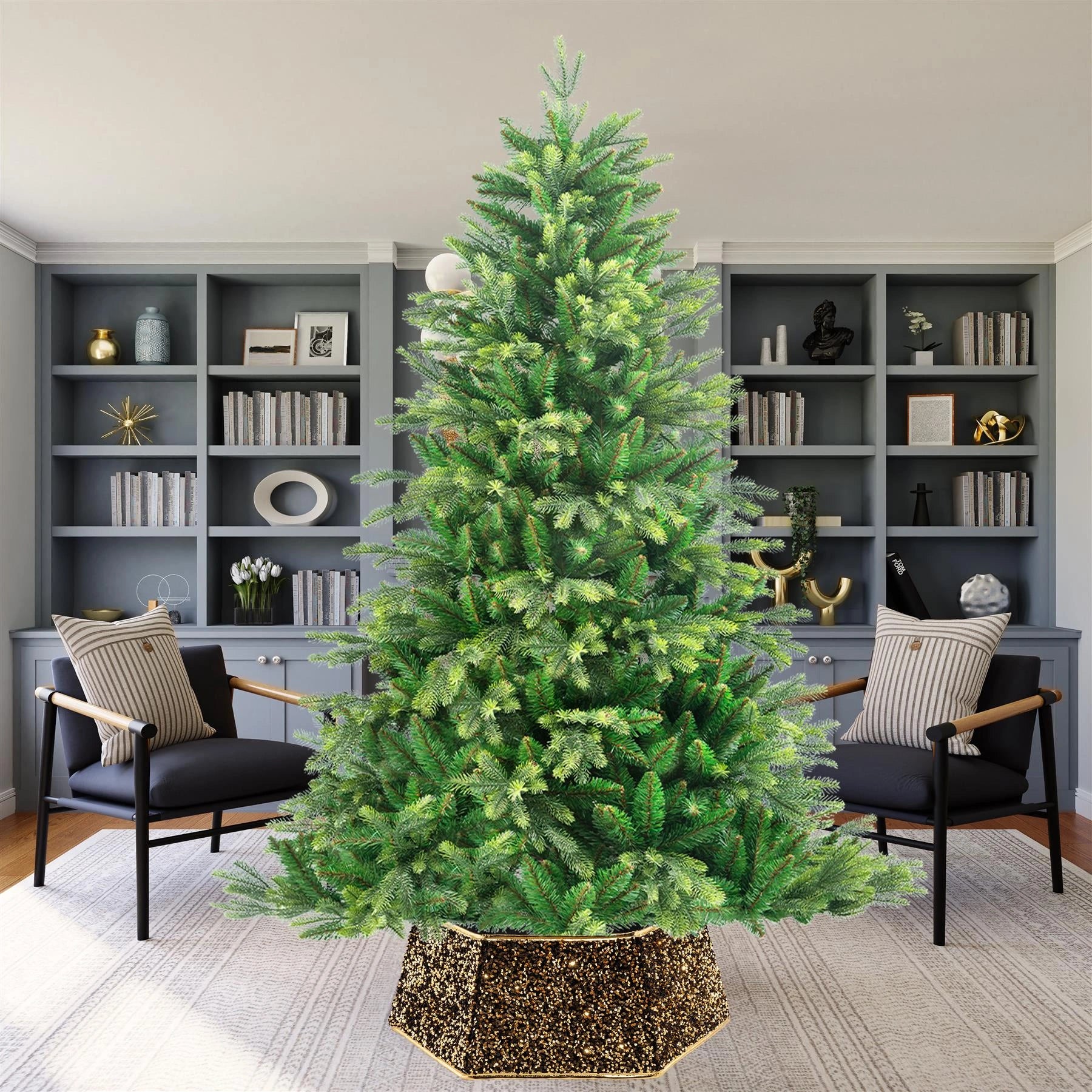 Christmas Tree Collar Foldable Stand Cover Gold Sequin Skirt Tree Decor 26.8''