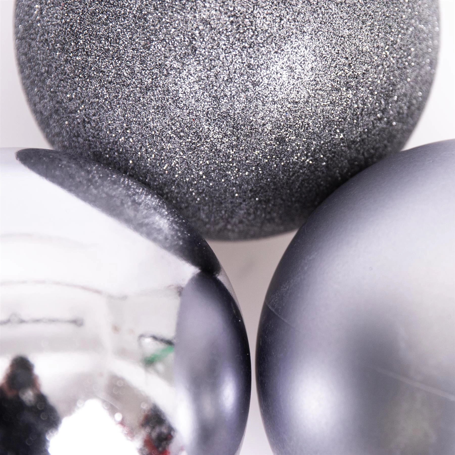 3 Mid Grey Shatterproof Christmas Baubles Glitter Matte Shiny Finish 15cm Decor