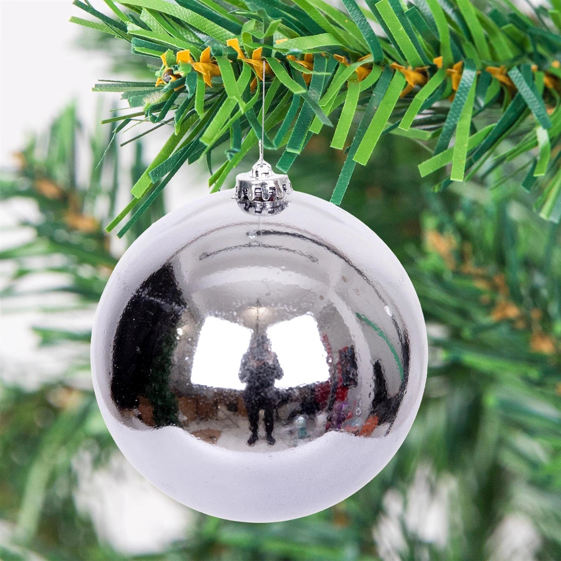 3 Mid Grey Shatterproof Christmas Baubles Glitter Matte Shiny Finish 15cm Decor