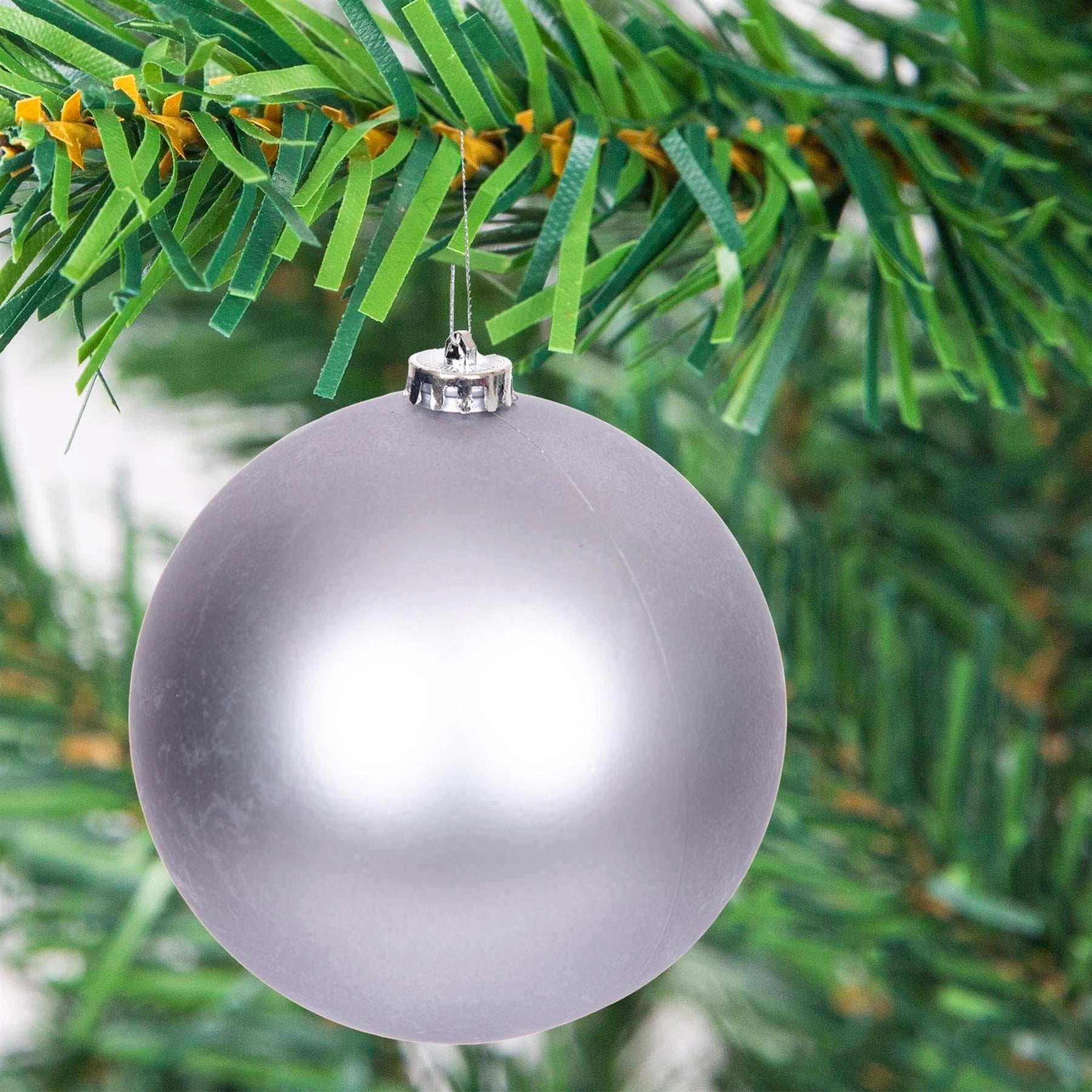 3 Mid Grey Shatterproof Christmas Baubles Glitter Matte Shiny Finish 15cm Decor