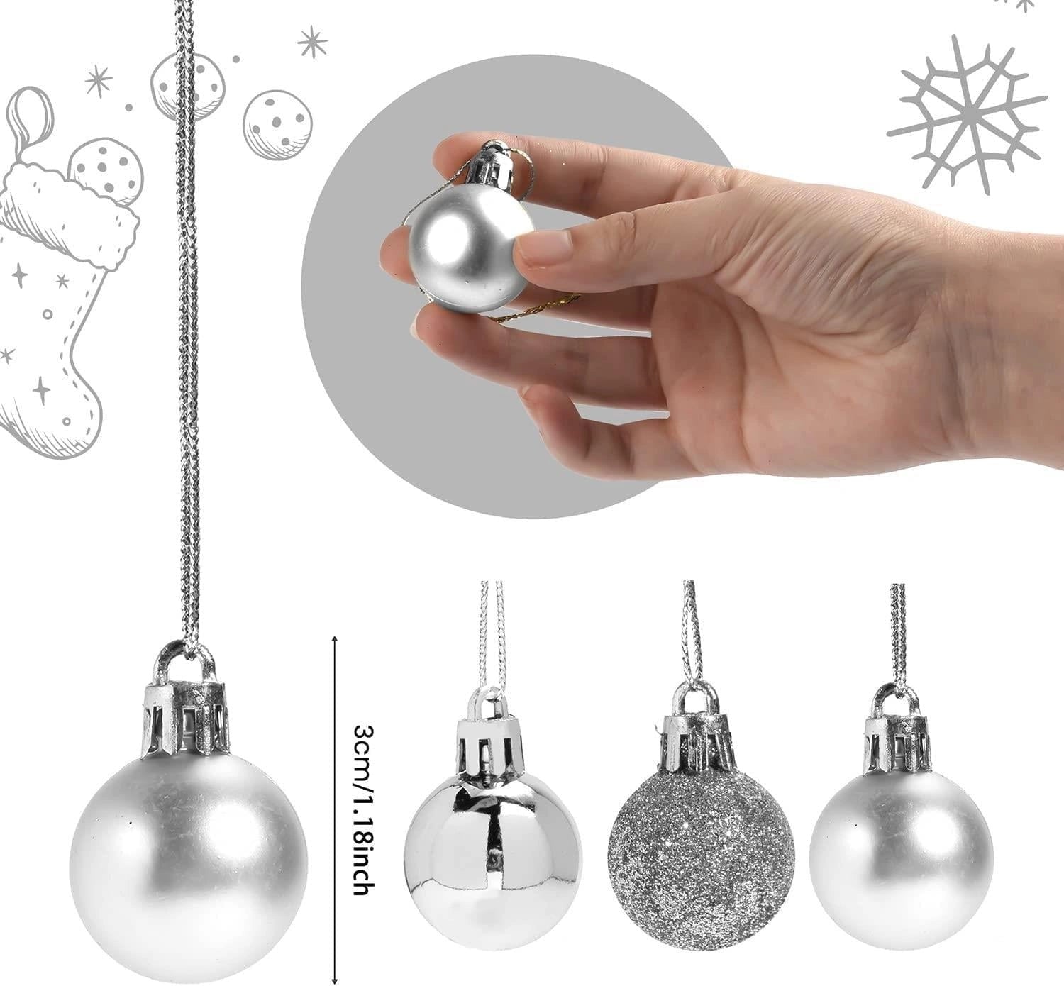 24X Christmas Baubles Tree Ornaments Silver Balls Xmas Hanging Decorations 30mm