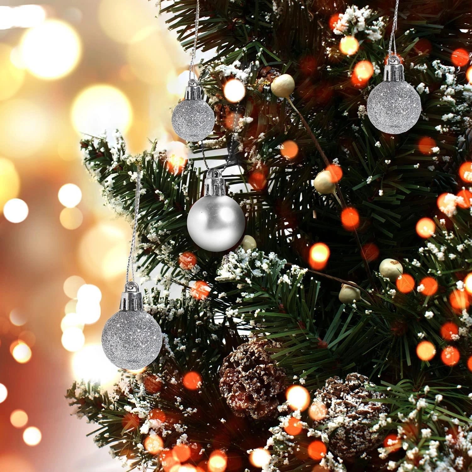 24X Christmas Baubles Tree Ornaments Silver Balls Xmas Hanging Decorations 30mm