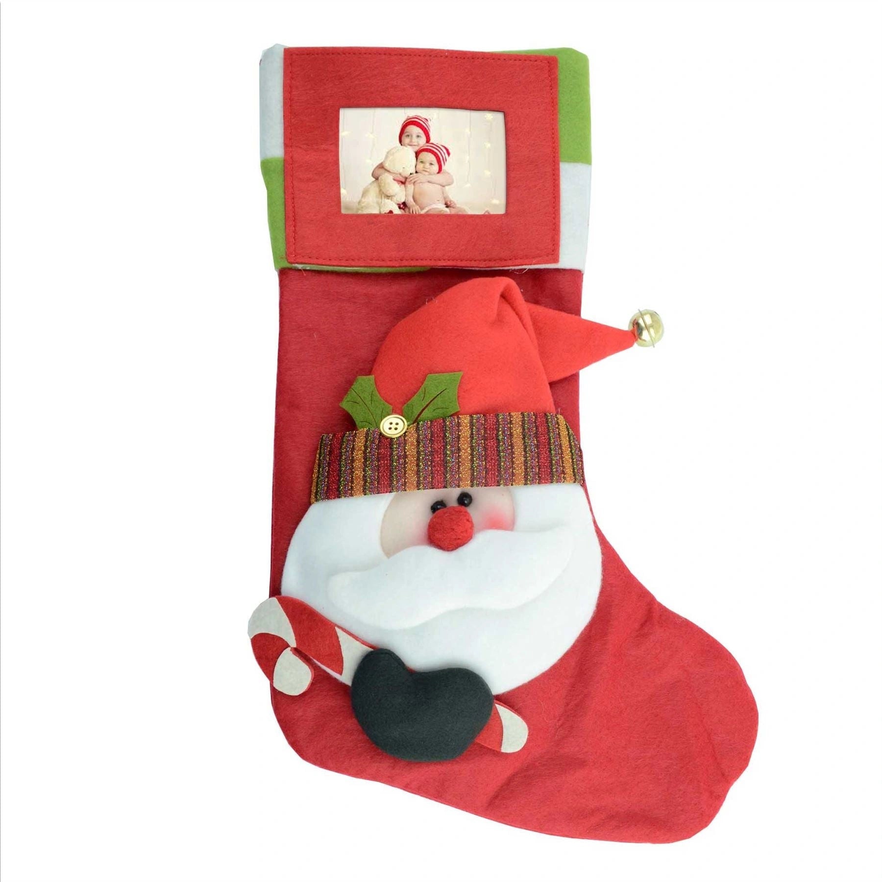 Christmas Santa Stocking Sack Bell Xmas Gifts Bags Photo Pocket Decorations