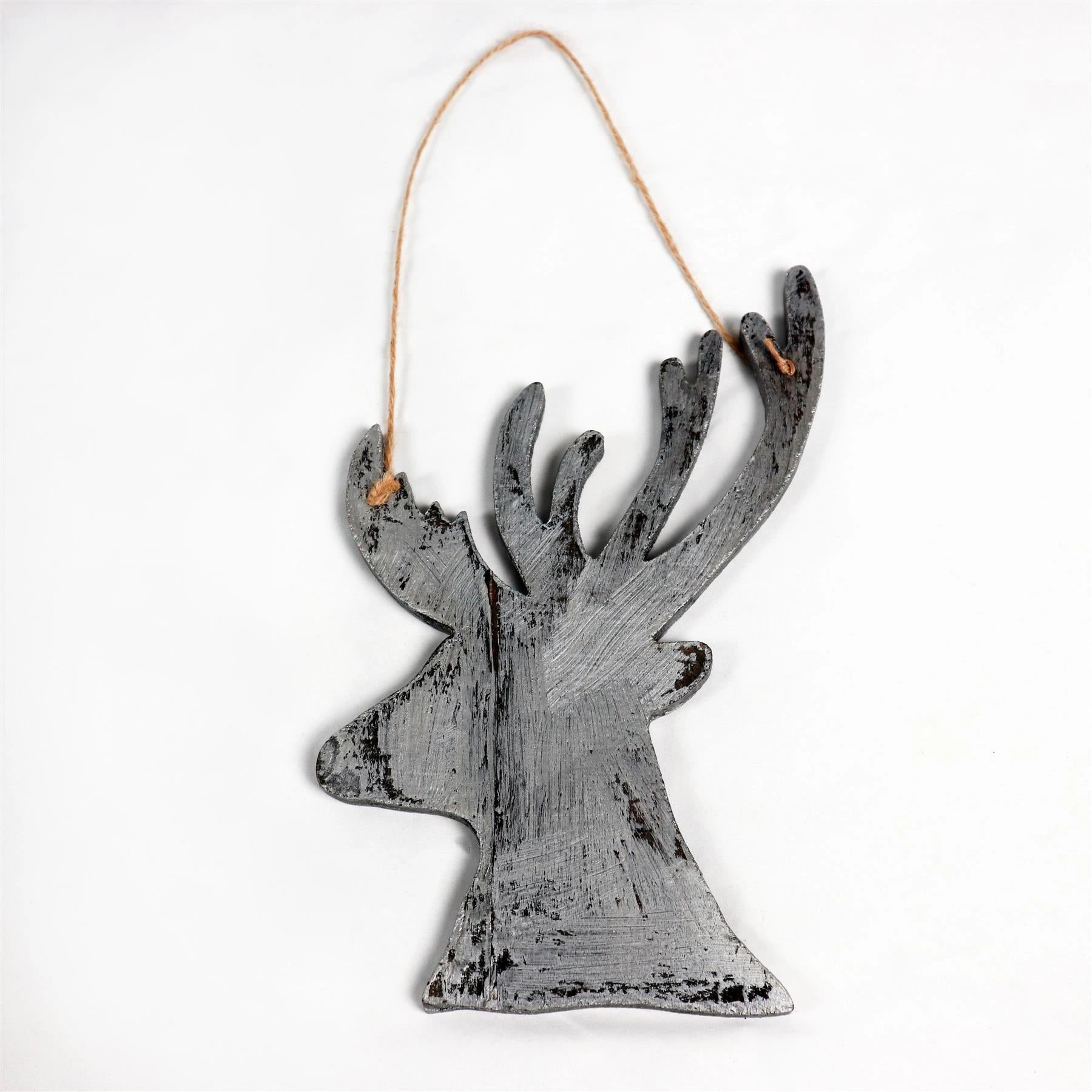 Hanging Wooden Silver Side Head Deer Christmas Wall Decoration Party Showpiece
