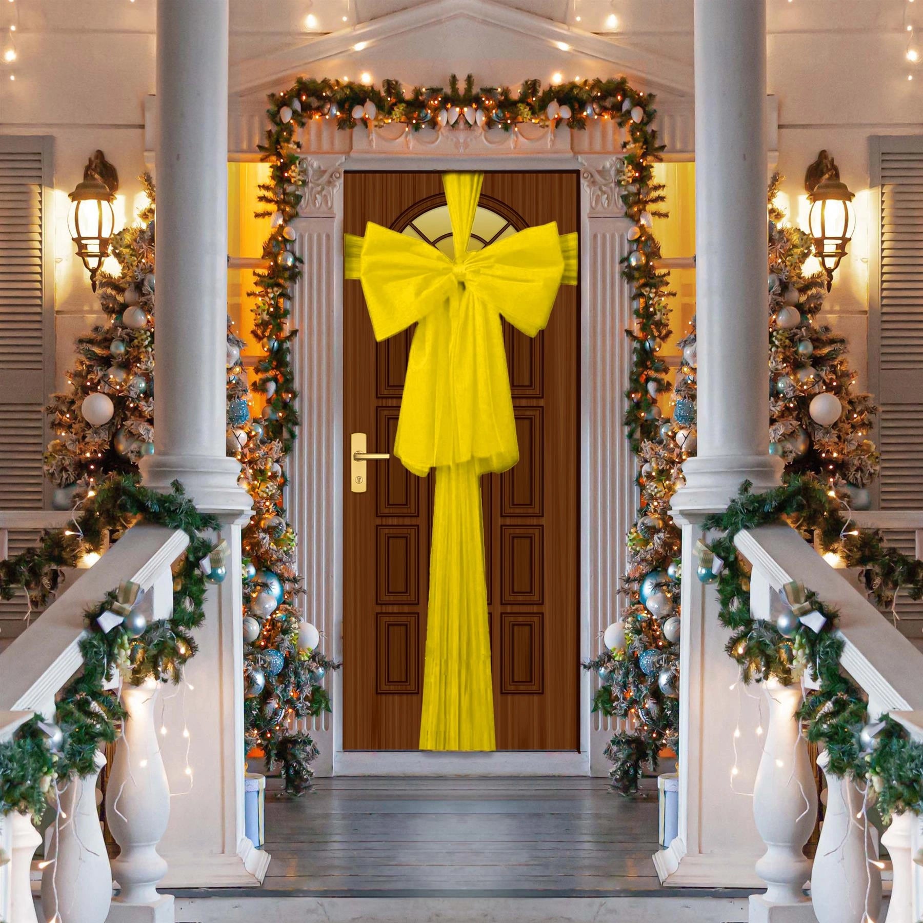 2PCS Giant Christmas Door Bow Gold Organza Wedding Festive Xmas Home Decor 9m