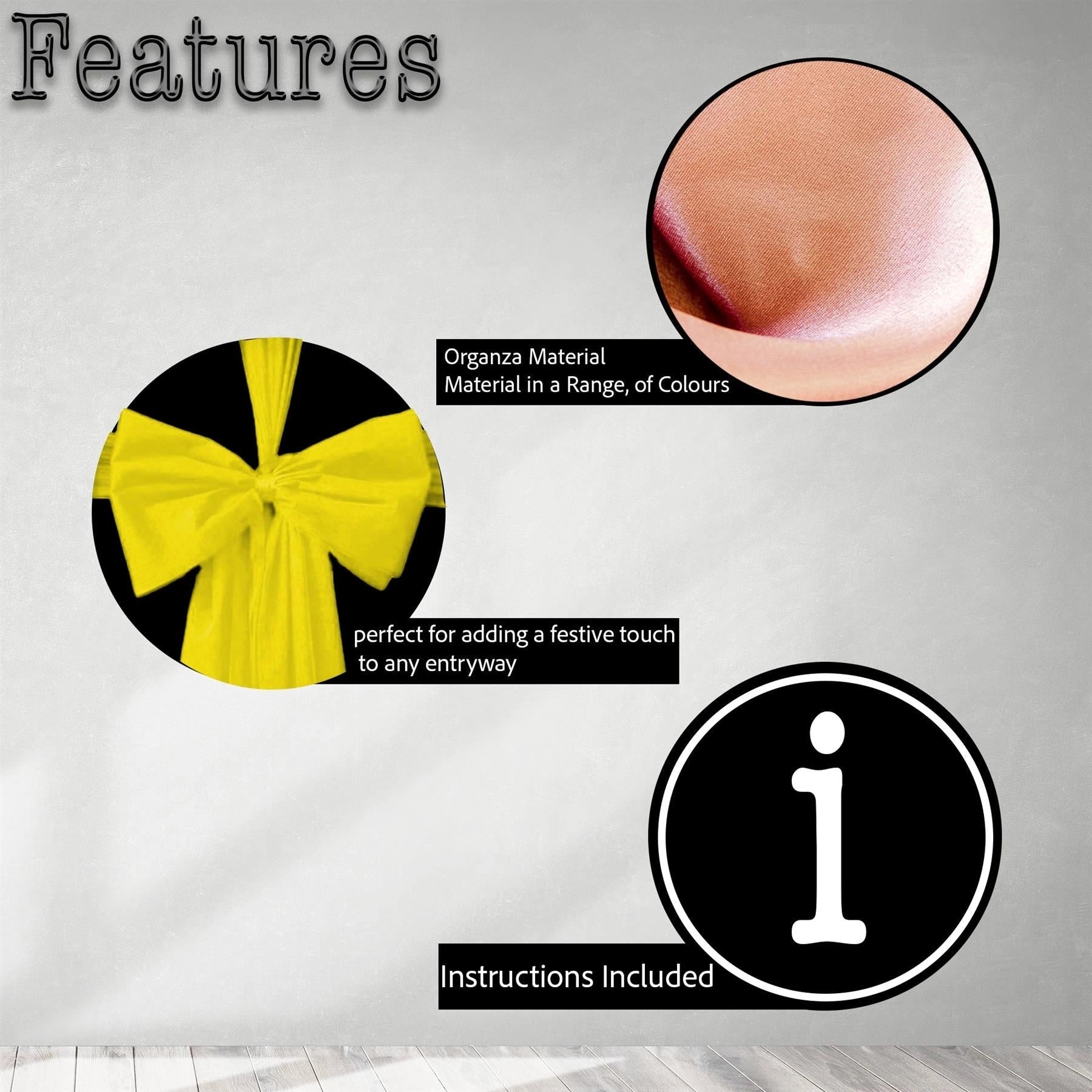 2PCS Giant Christmas Door Bow Gold Organza Wedding Festive Xmas Home Decor 9m