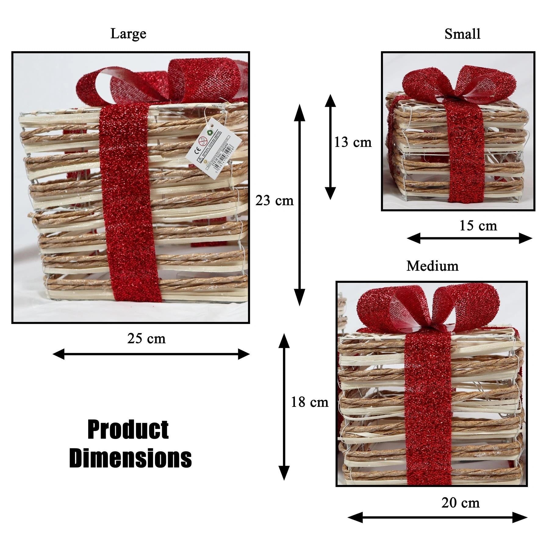 3PCS LED Christmas Parcel Light Up Rattan Gift Box Xmas Indoor Festiv Home Decor