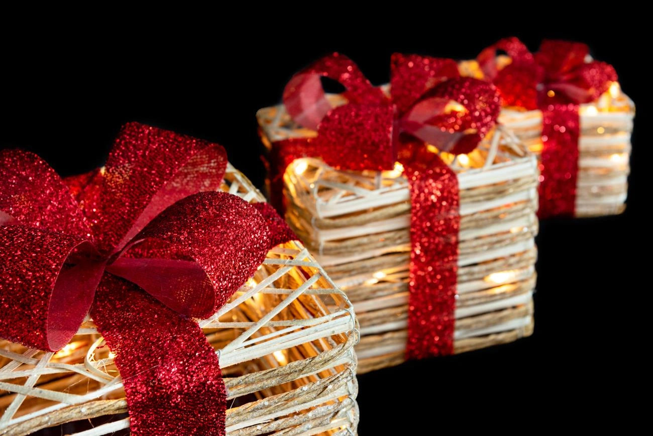 3PCS LED Christmas Parcel Light Up Rattan Gift Box Xmas Indoor Festiv Home Decor