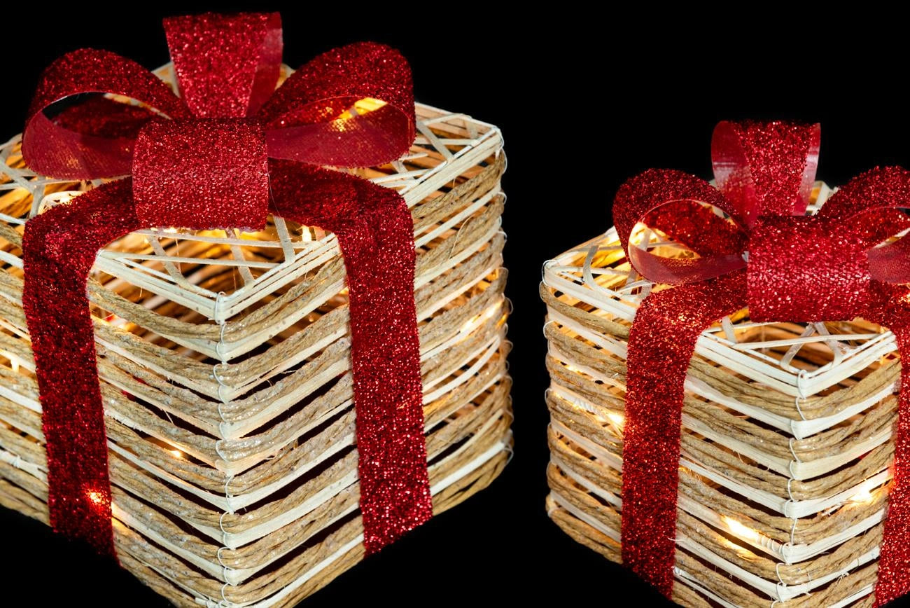 3PCS LED Christmas Parcel Light Up Rattan Gift Box Xmas Indoor Festiv Home Decor