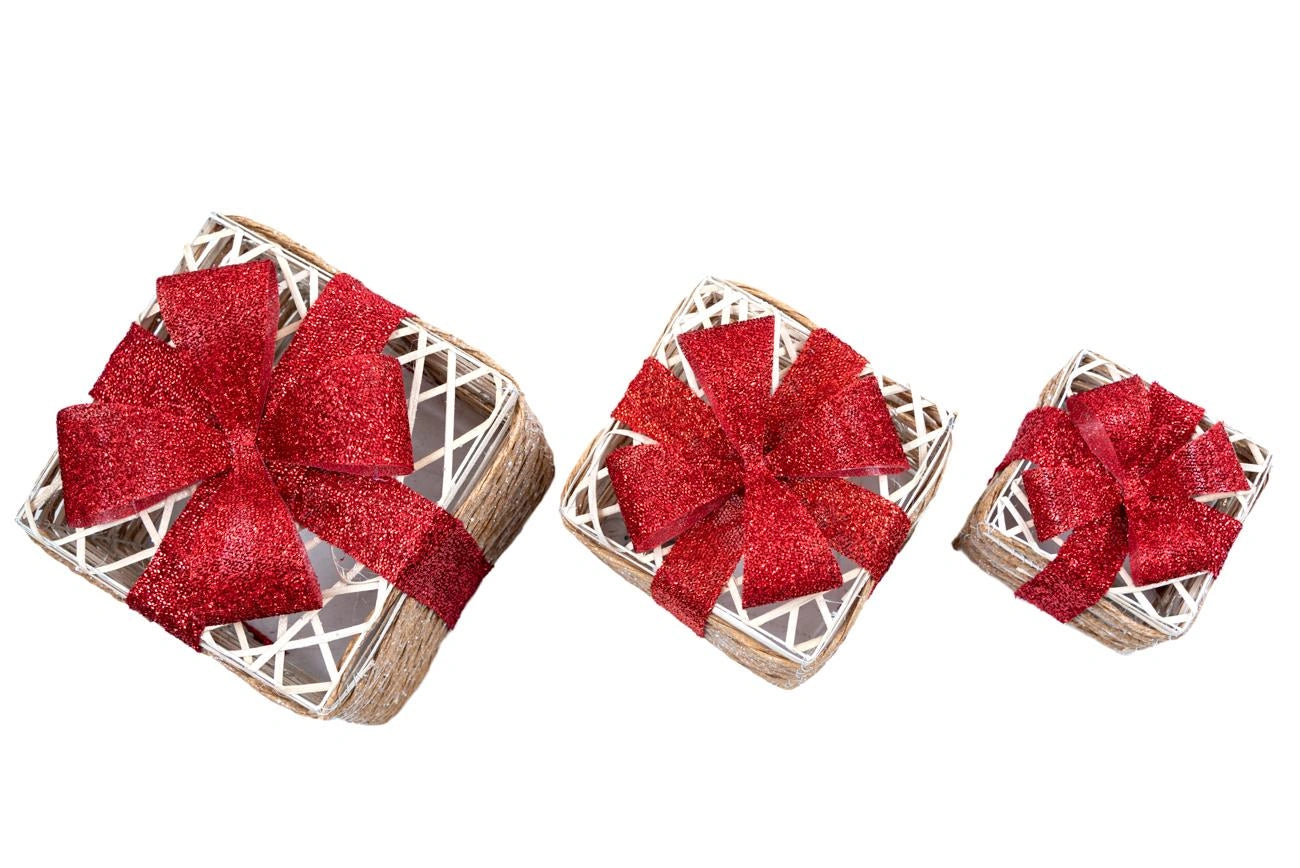 3PCS LED Christmas Parcel Light Up Rattan Gift Box Xmas Indoor Festiv Home Decor
