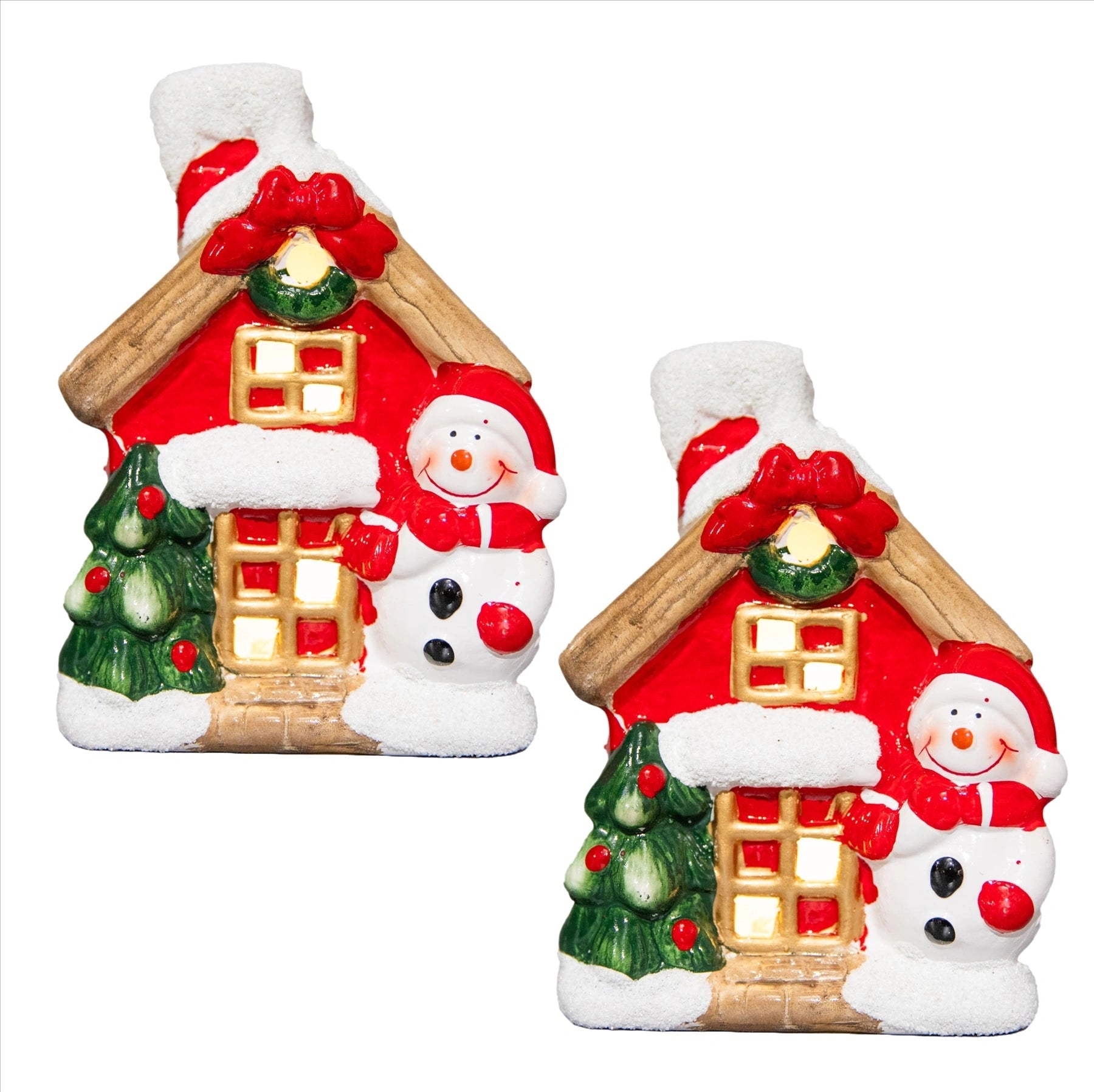 2Pcs Charming LED Snowman Christmas Village House for Festive Decor LED Light Up
