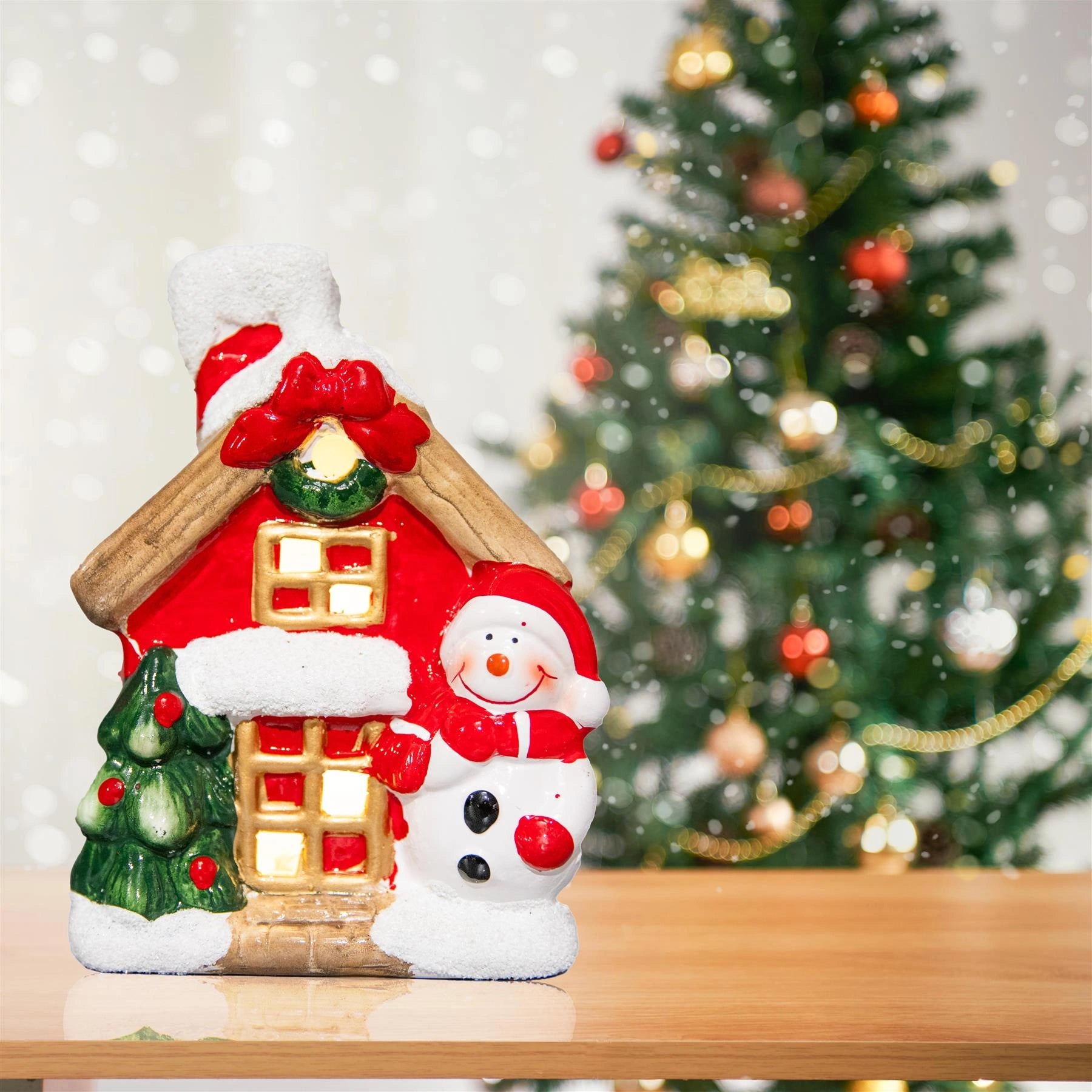 2Pcs Charming LED Snowman Christmas Village House for Festive Decor LED Light Up