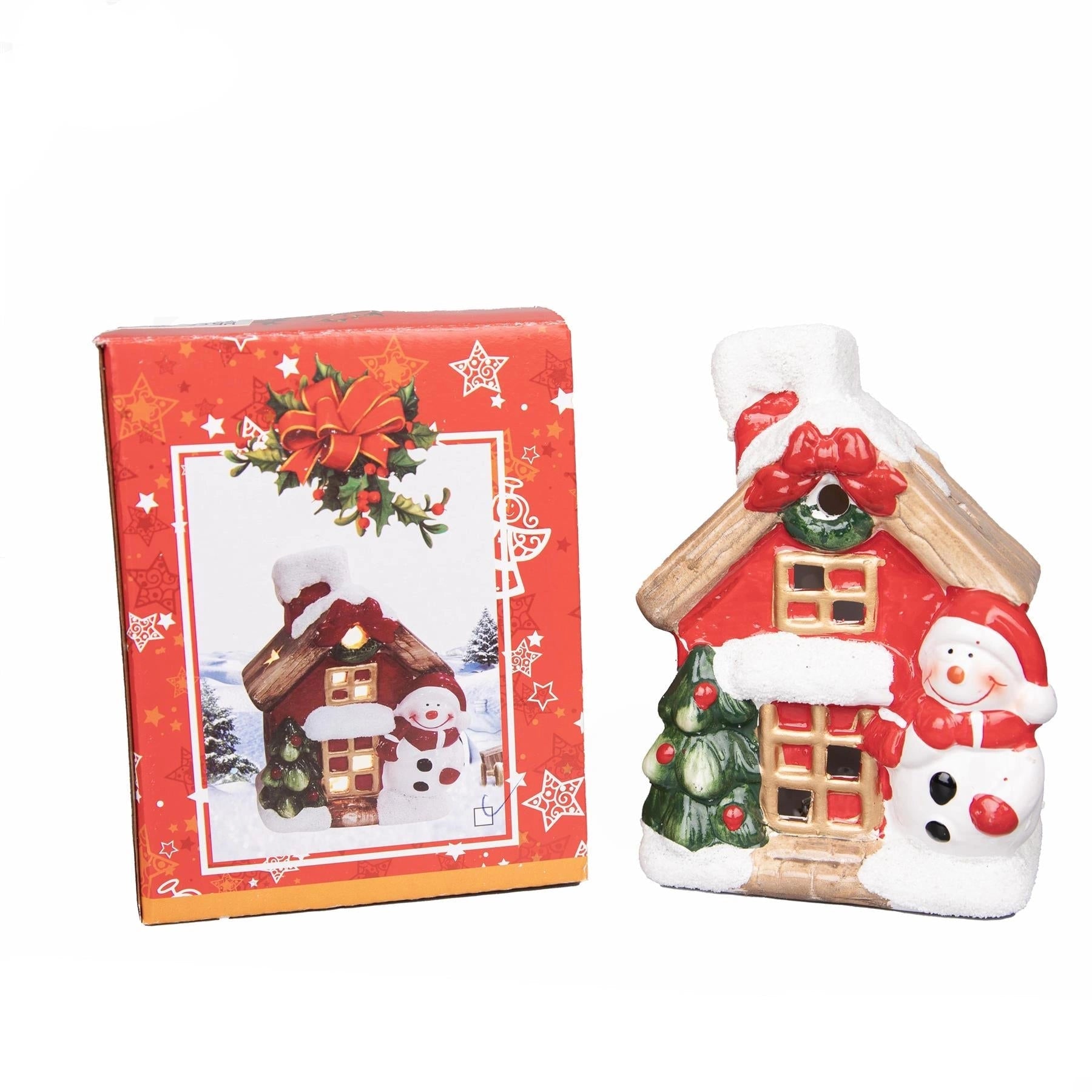 2Pcs Snowman Christmas Resin House Light Up Battery Operated-13*8*15.6Cm