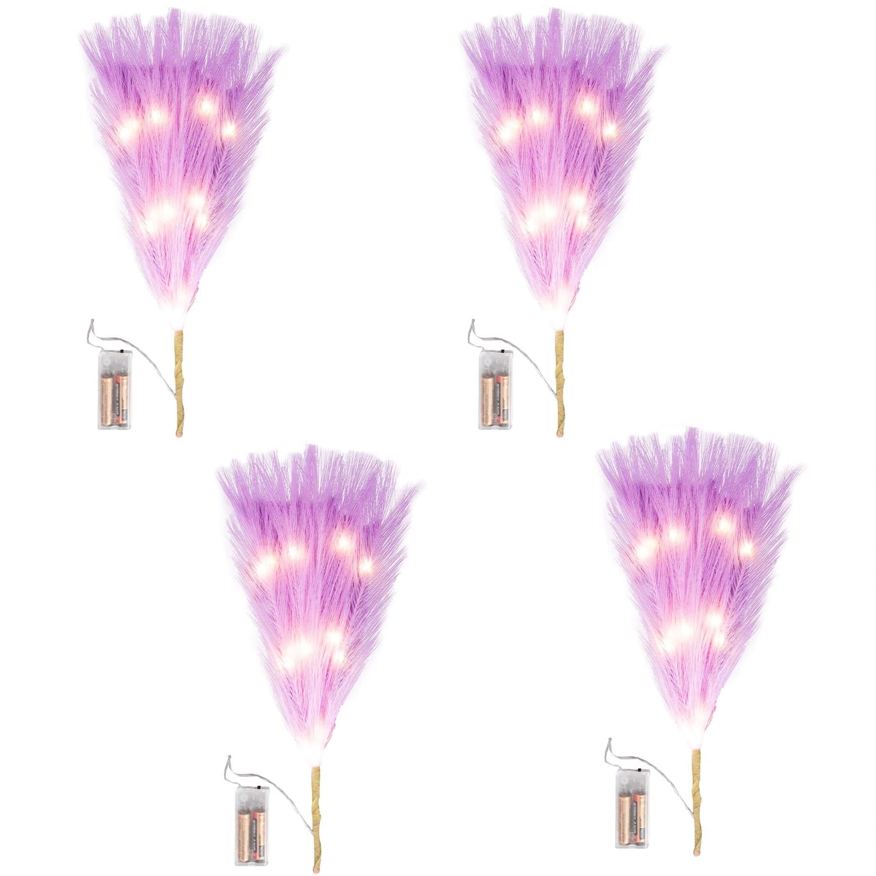 1PC Pampas Grass Stems Feather Christmas Table Decor Pre-Lit LED B/O Purple 45cm