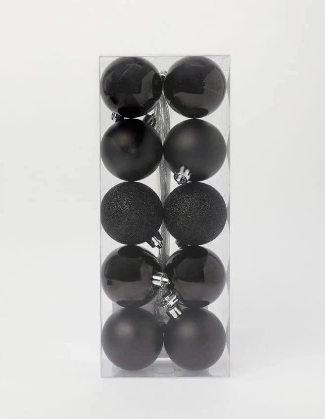 18PCS Christmas Baubles Tree Ornaments Black Balls Xmas Hanging Decorations 50mm