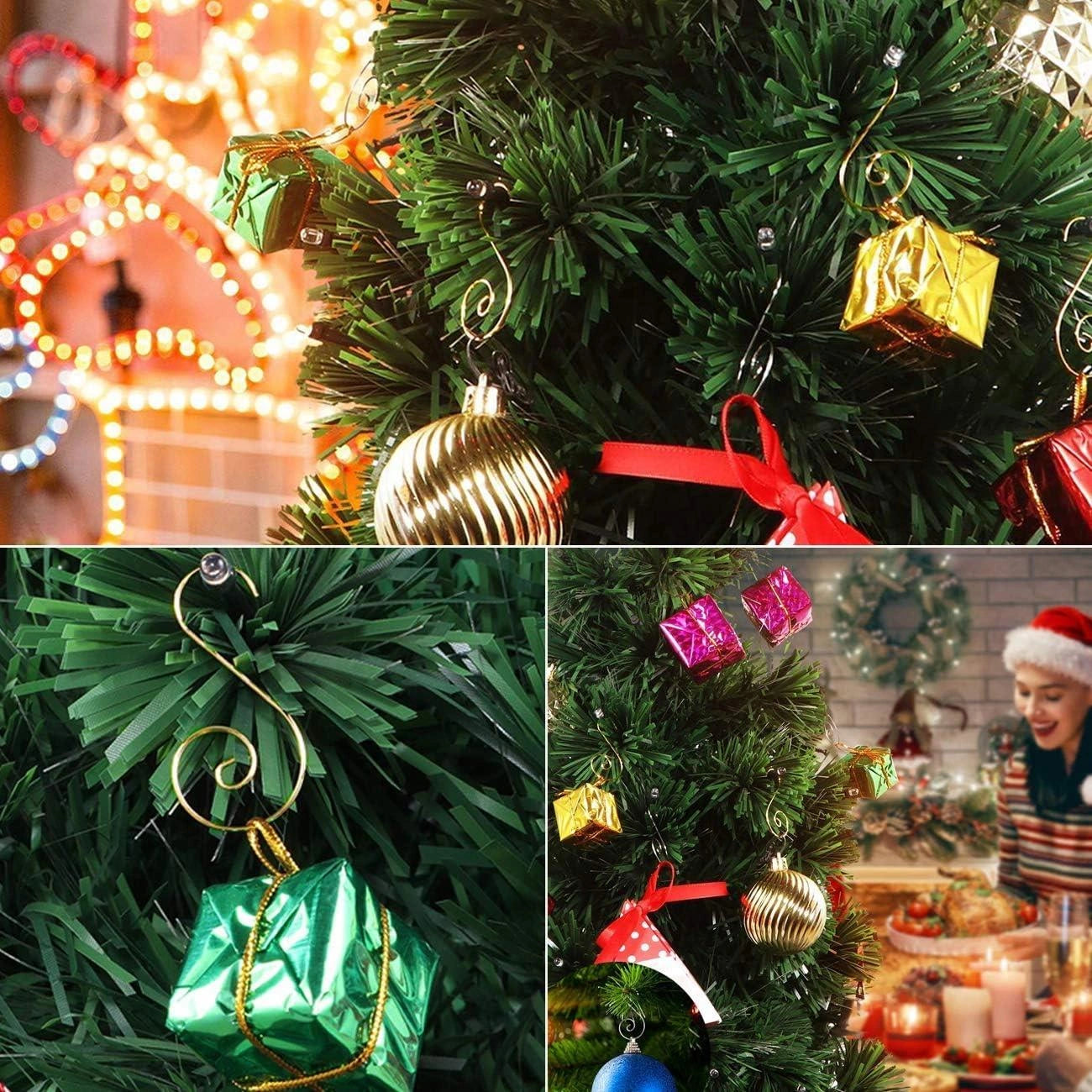 Christmas Ornament Swirl Hook Golden Xmas Tree Bauble String Light Hanger 120pcs