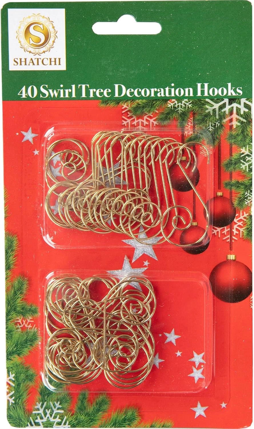 Christmas Ornament Swirl Hook Golden Xmas Tree Bauble String Light Hanger 120pcs