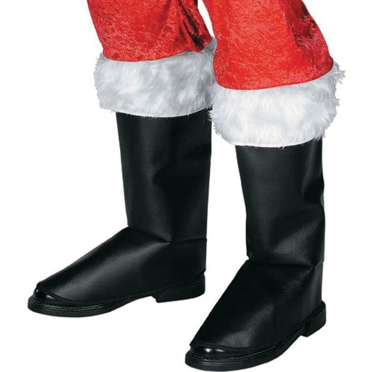Mens Black Christmas Santa Boot Top Covers Xmas Fancy Dress Costume Party